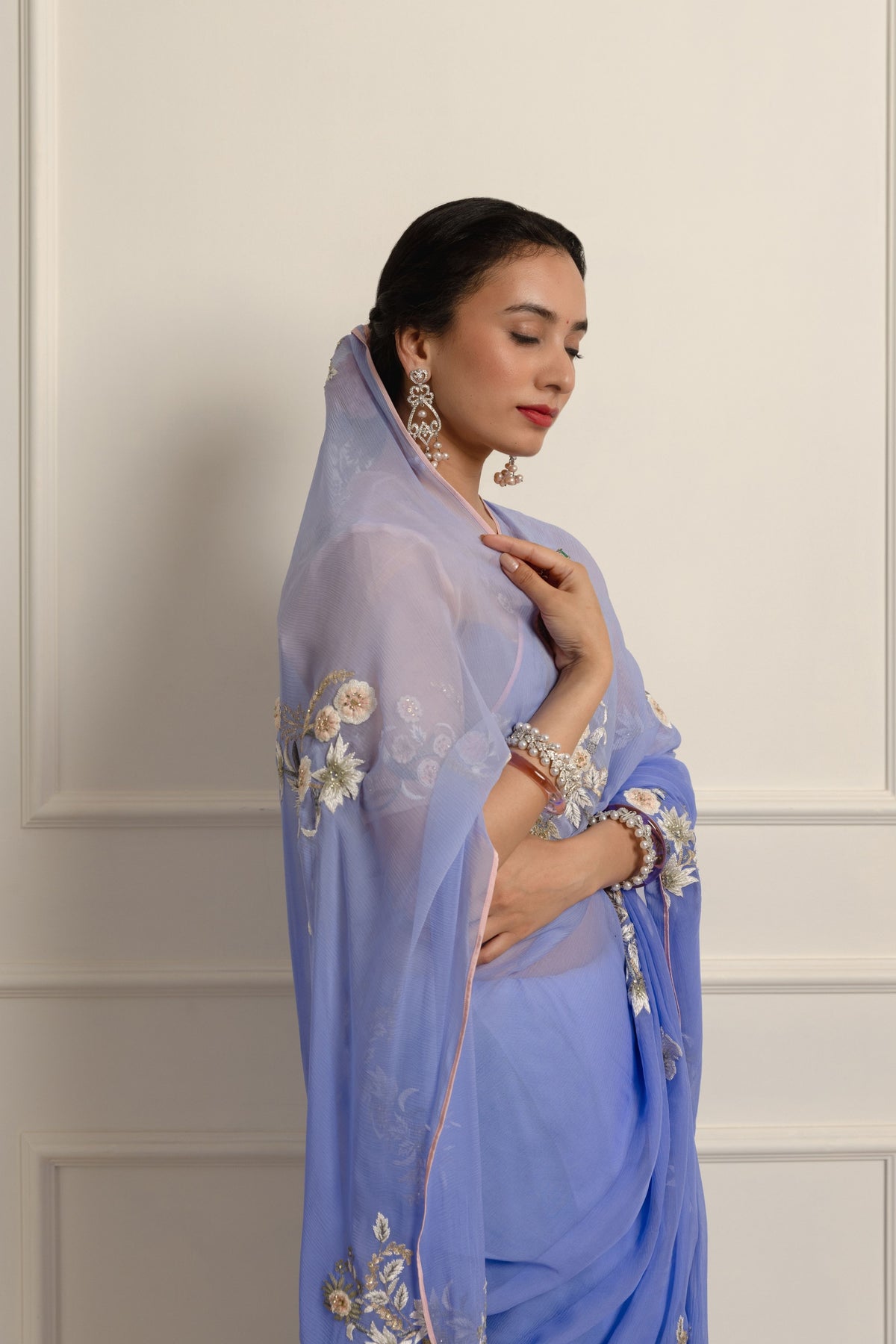 Lydia Periwrinkle Chiffon Saree