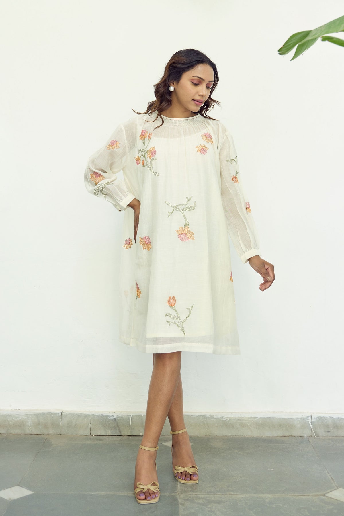 Embroidered Offwhite Chanderi Tunic