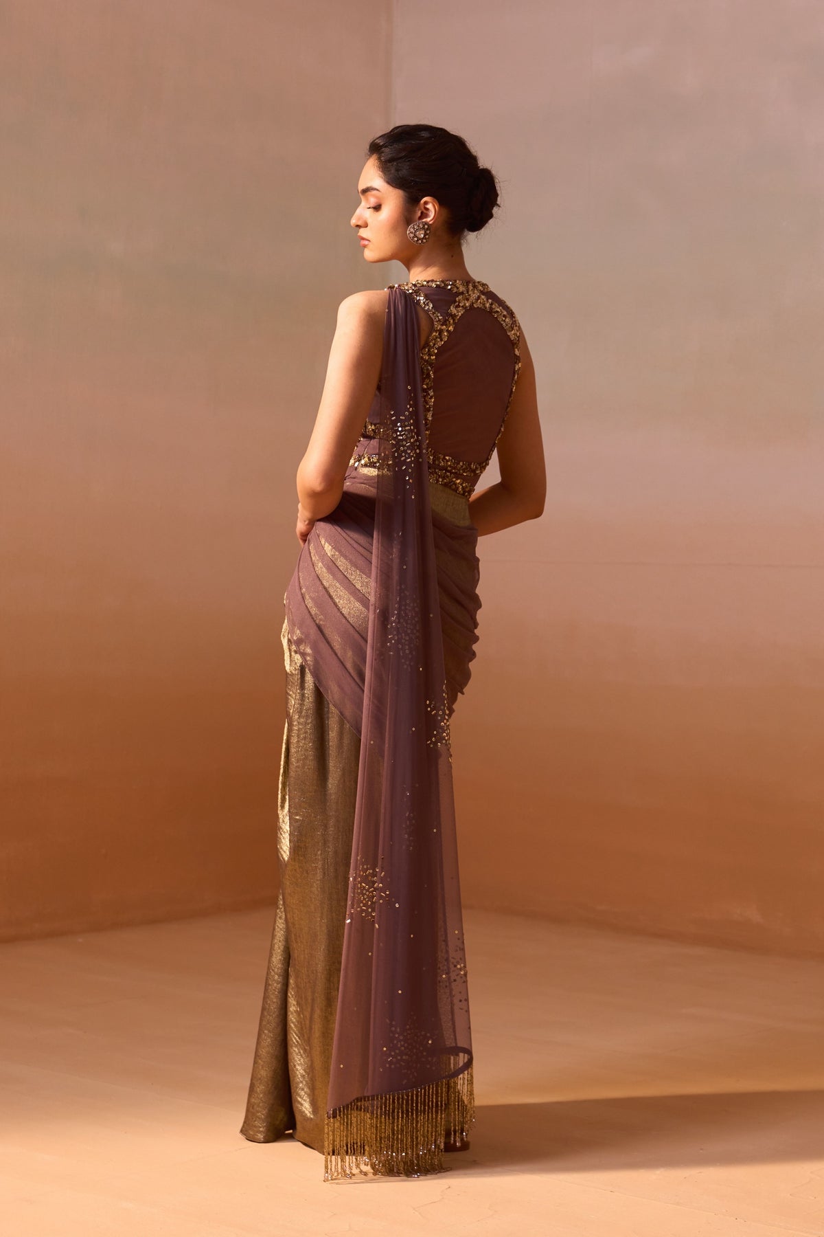 Chocolate Brown Draped Saree