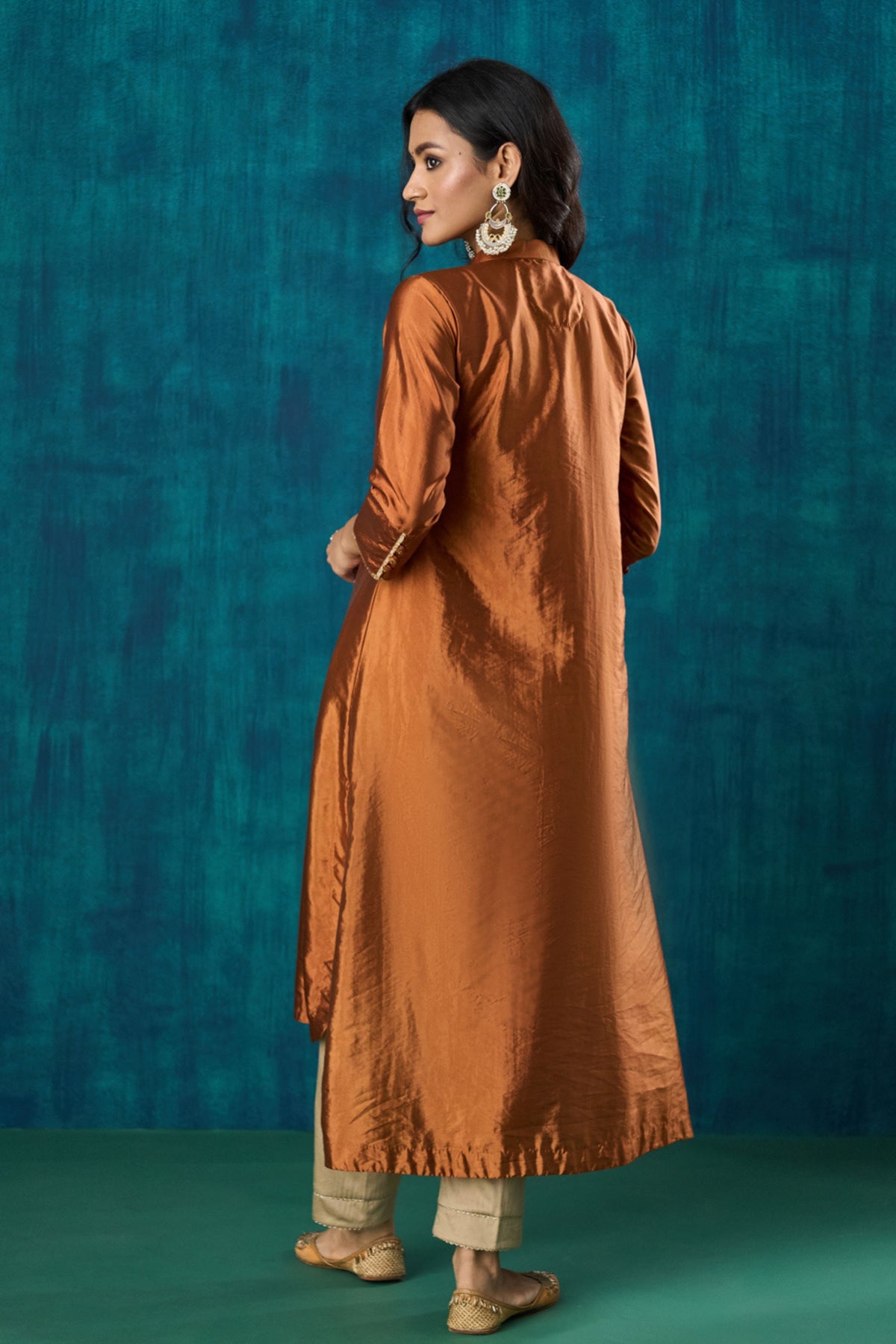 Rust Habotai Silk Kurta Sets