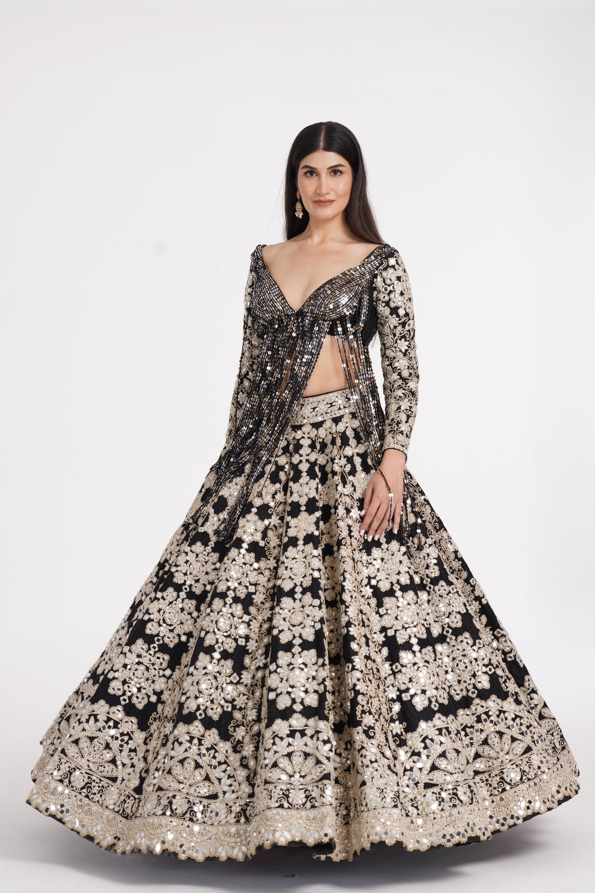 Jet Black Embroidered Lehenga Set