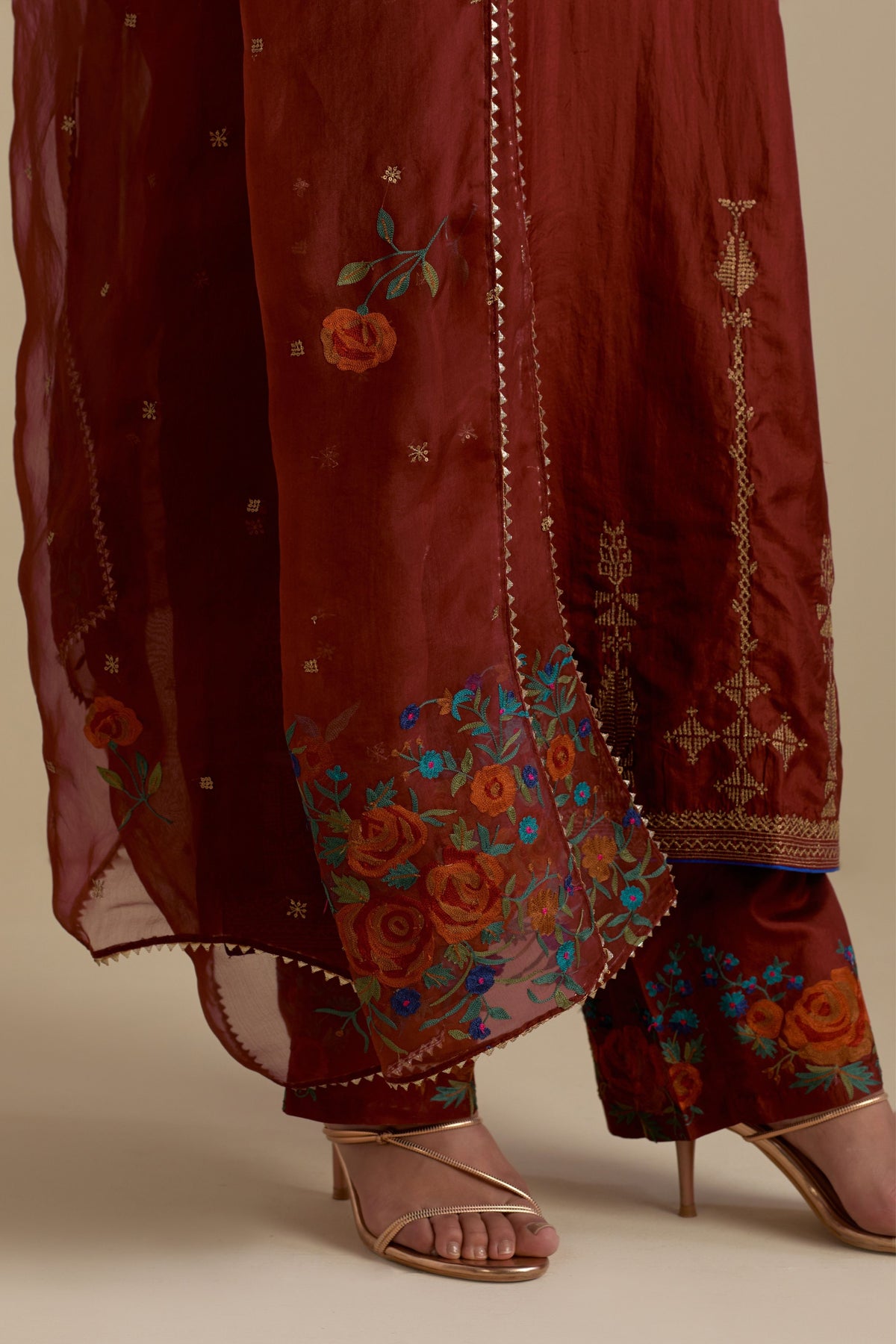 Maroon Silk Straight Kurta Set