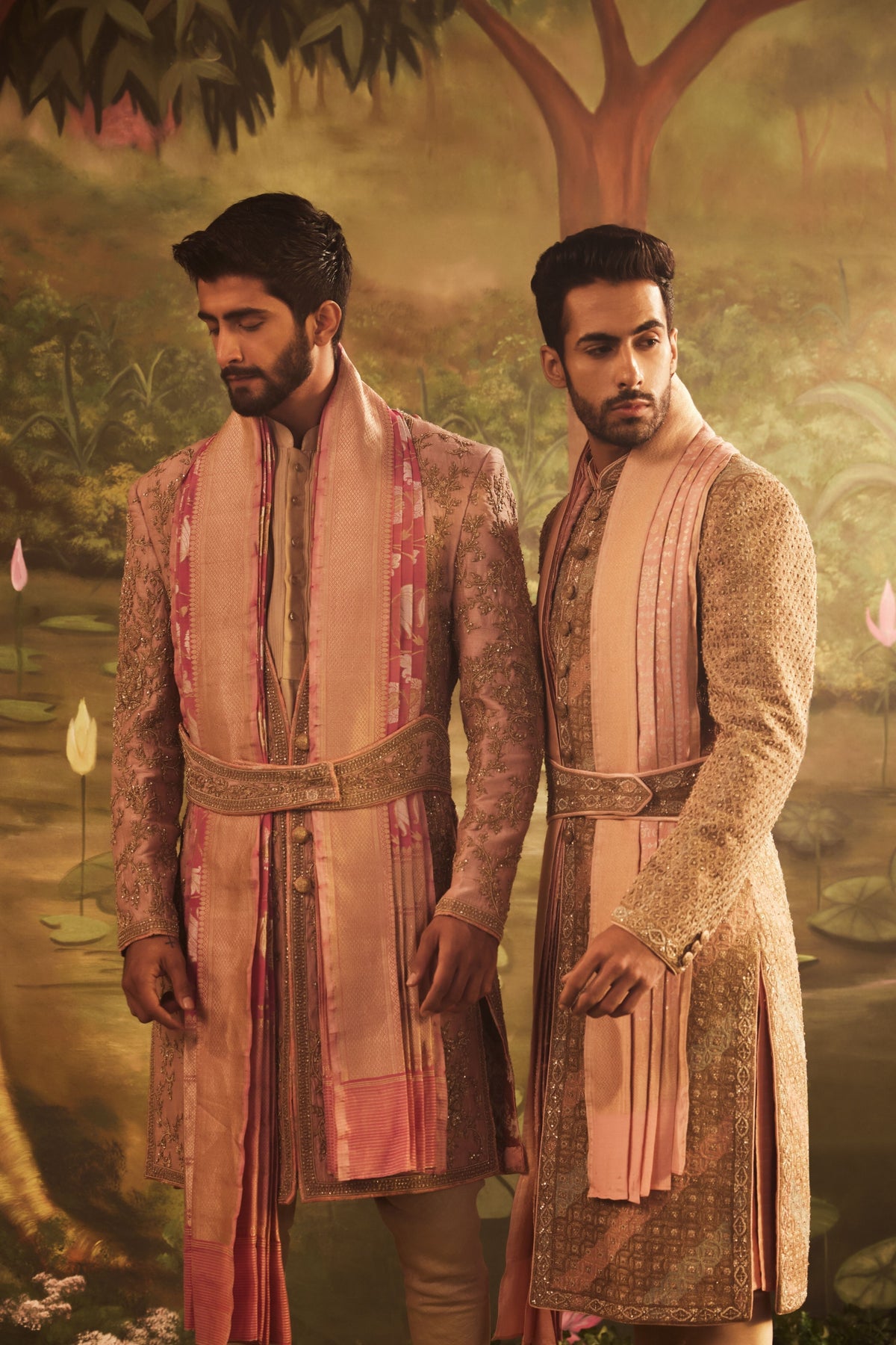 Golden Pink Raw Silk Sherwani