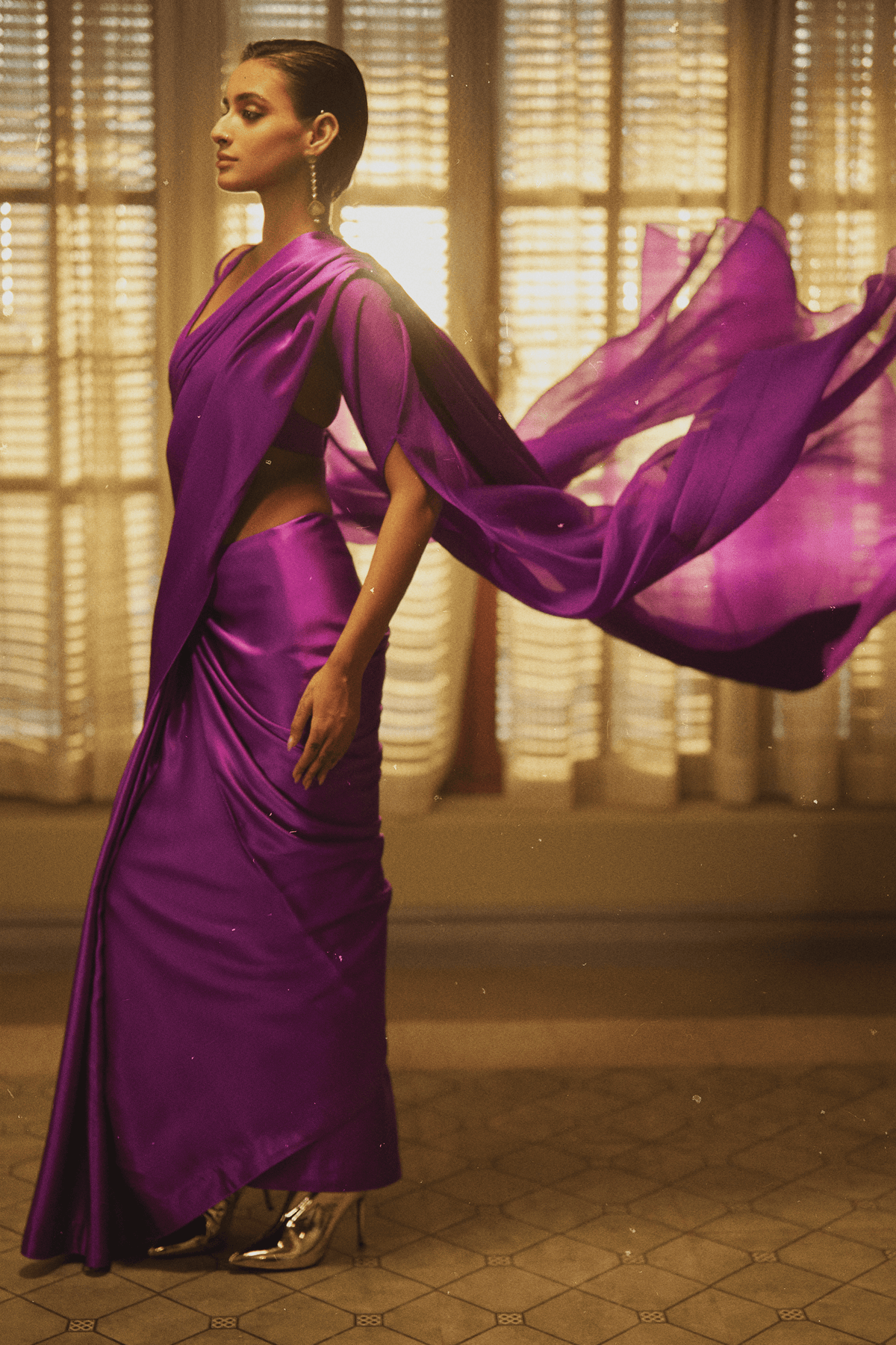 Handwoven Electtric Purple Satin Saree