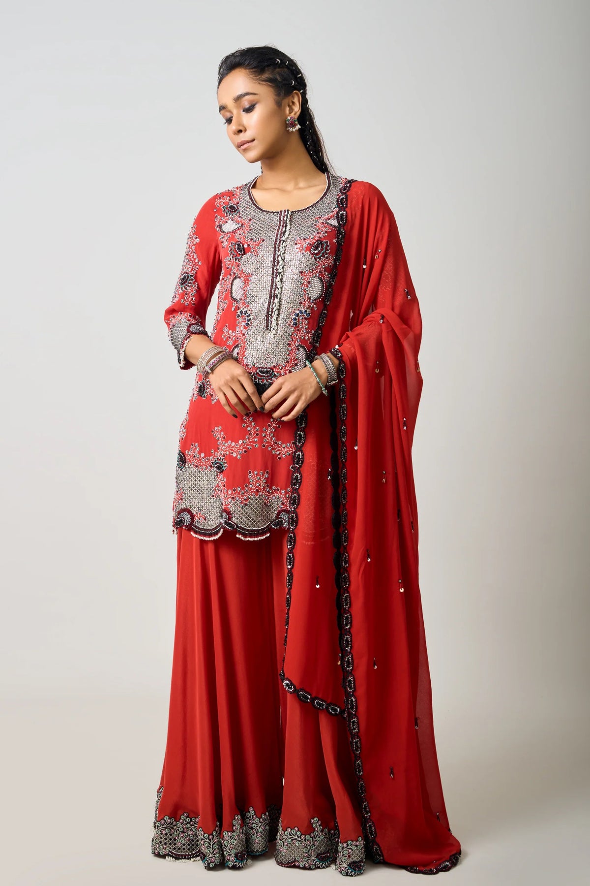 Rust Orange Embroidered Kurta Set