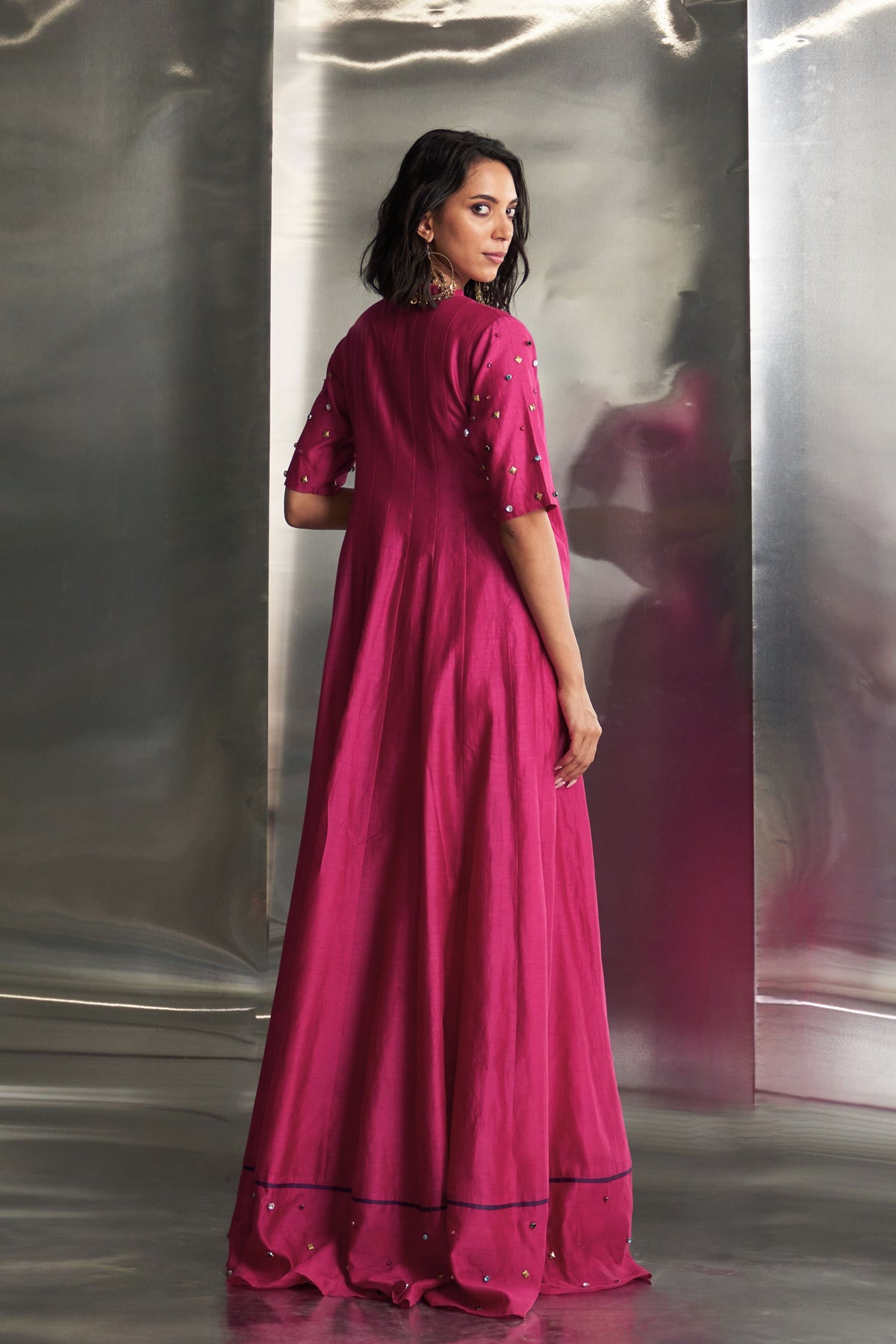 Pop Pink Tie-up Anarkali Set