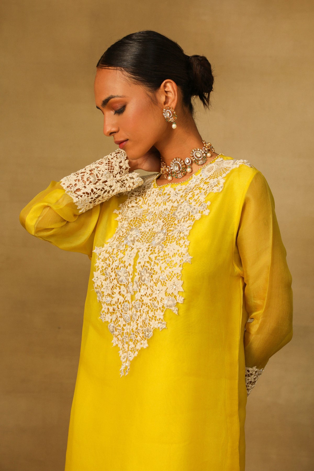 Yellow Cutwork Kurta Set