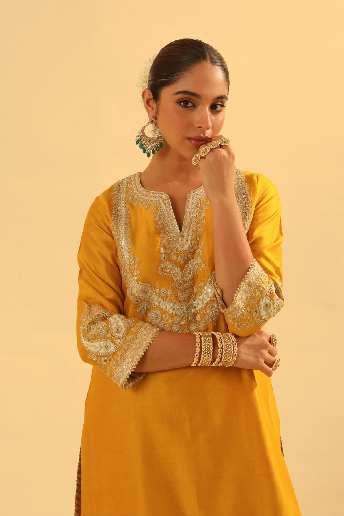 Aashna Short Mustard Kurta With Dhoti