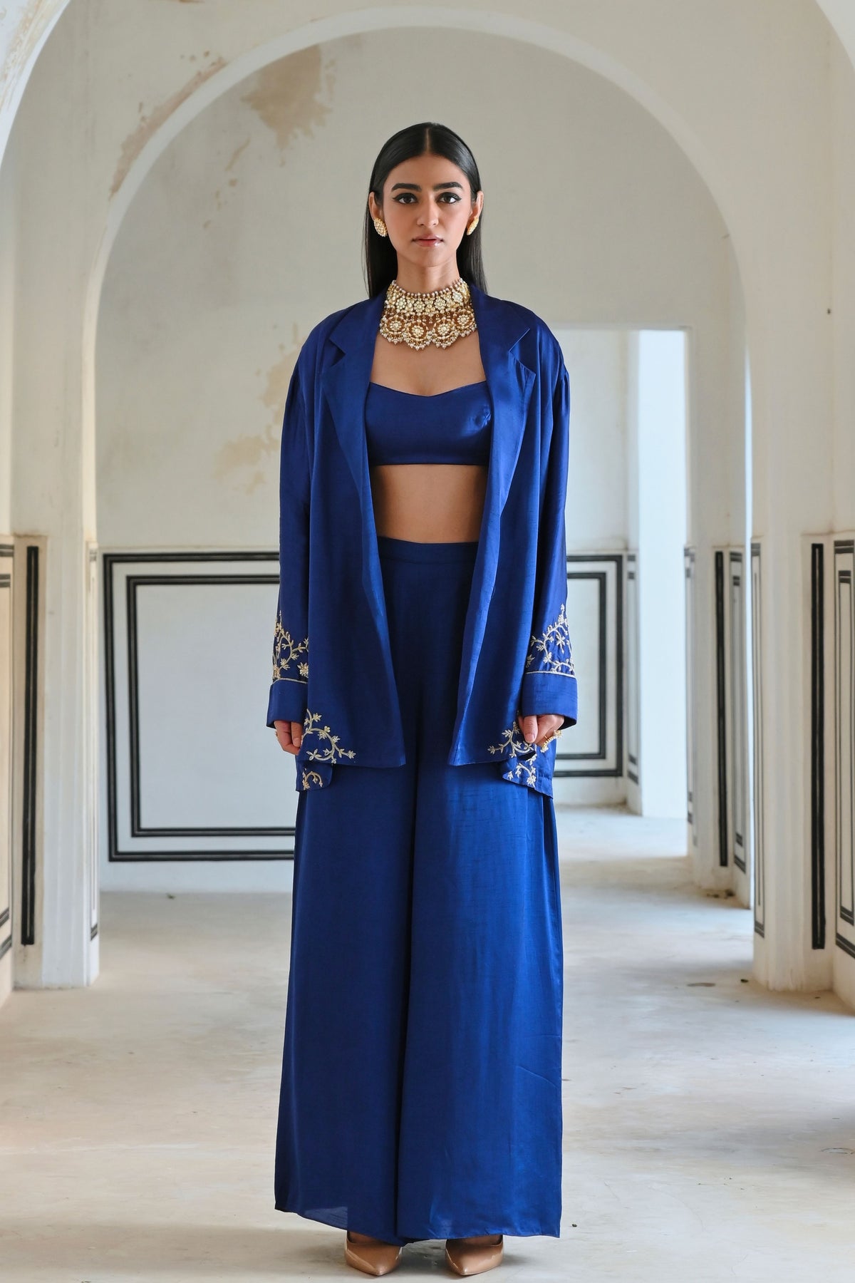 Royal Blue Embroidered Palazzo Set