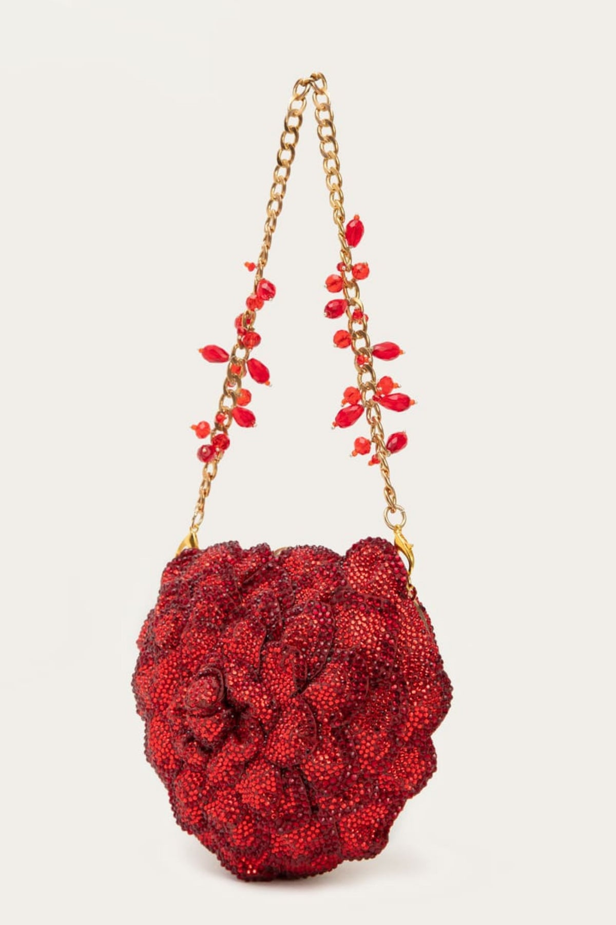 Isa Crystal Heart Clutch- Red