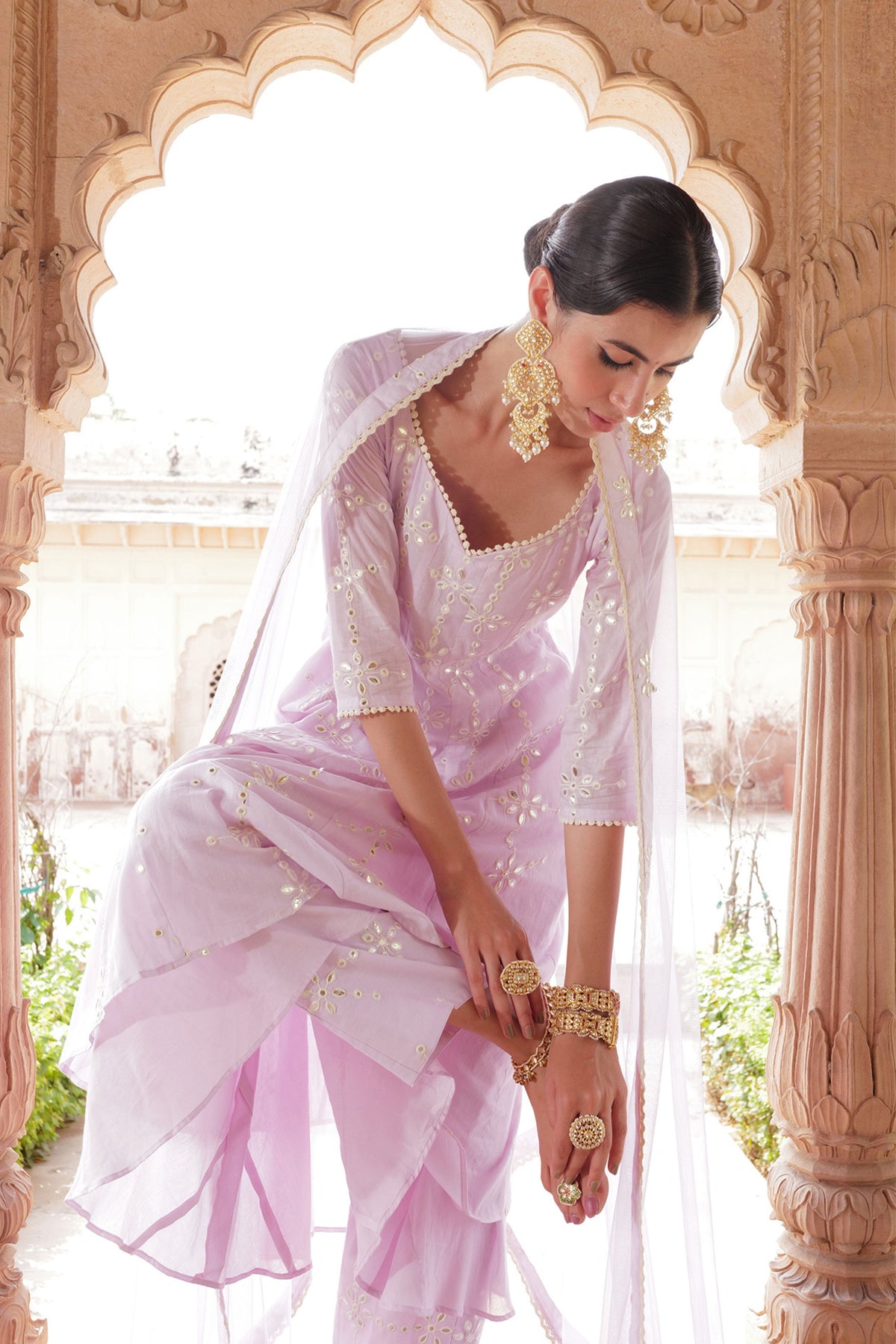 Lavender Flower Anarkali Set