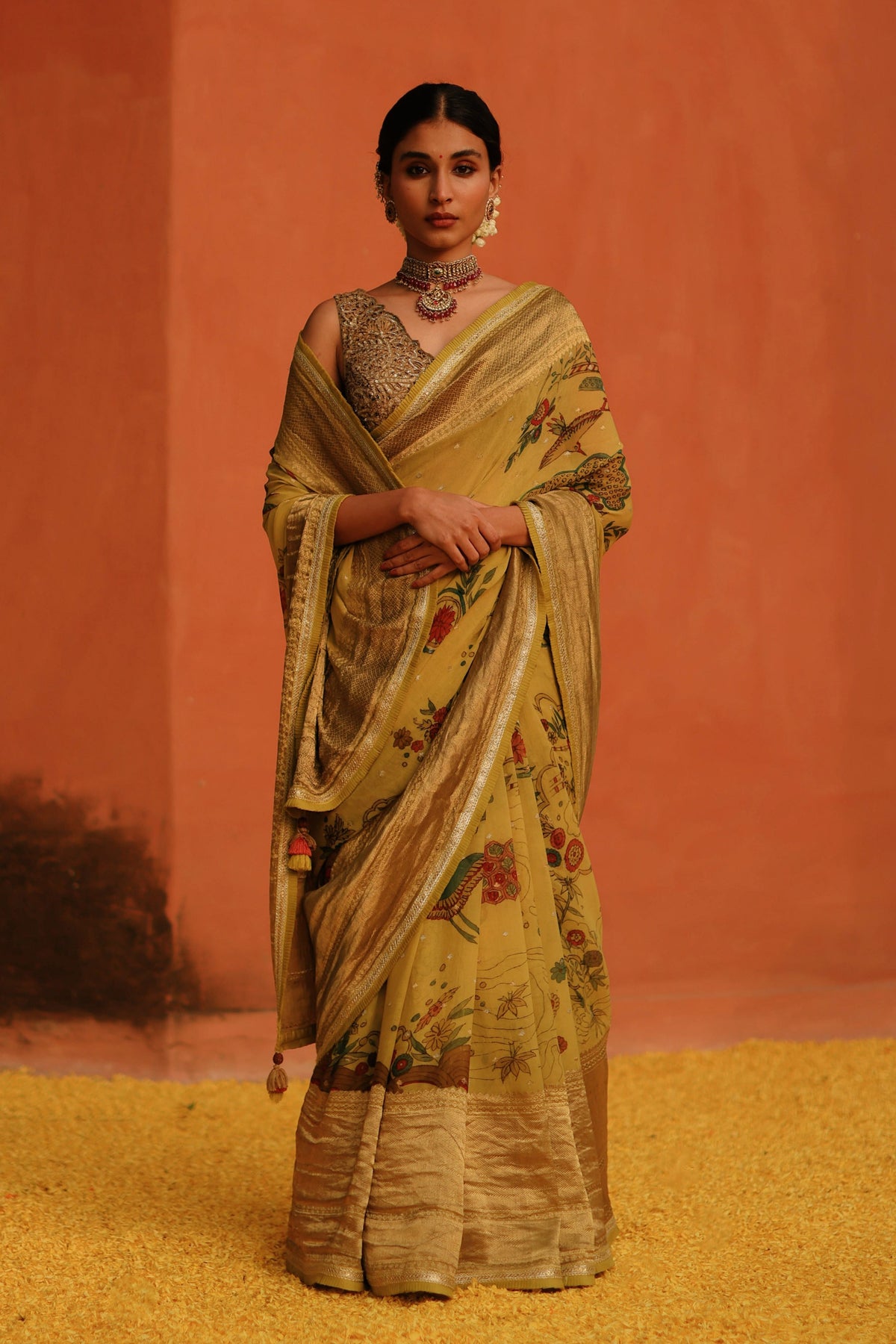 Mustard Kalam Saree