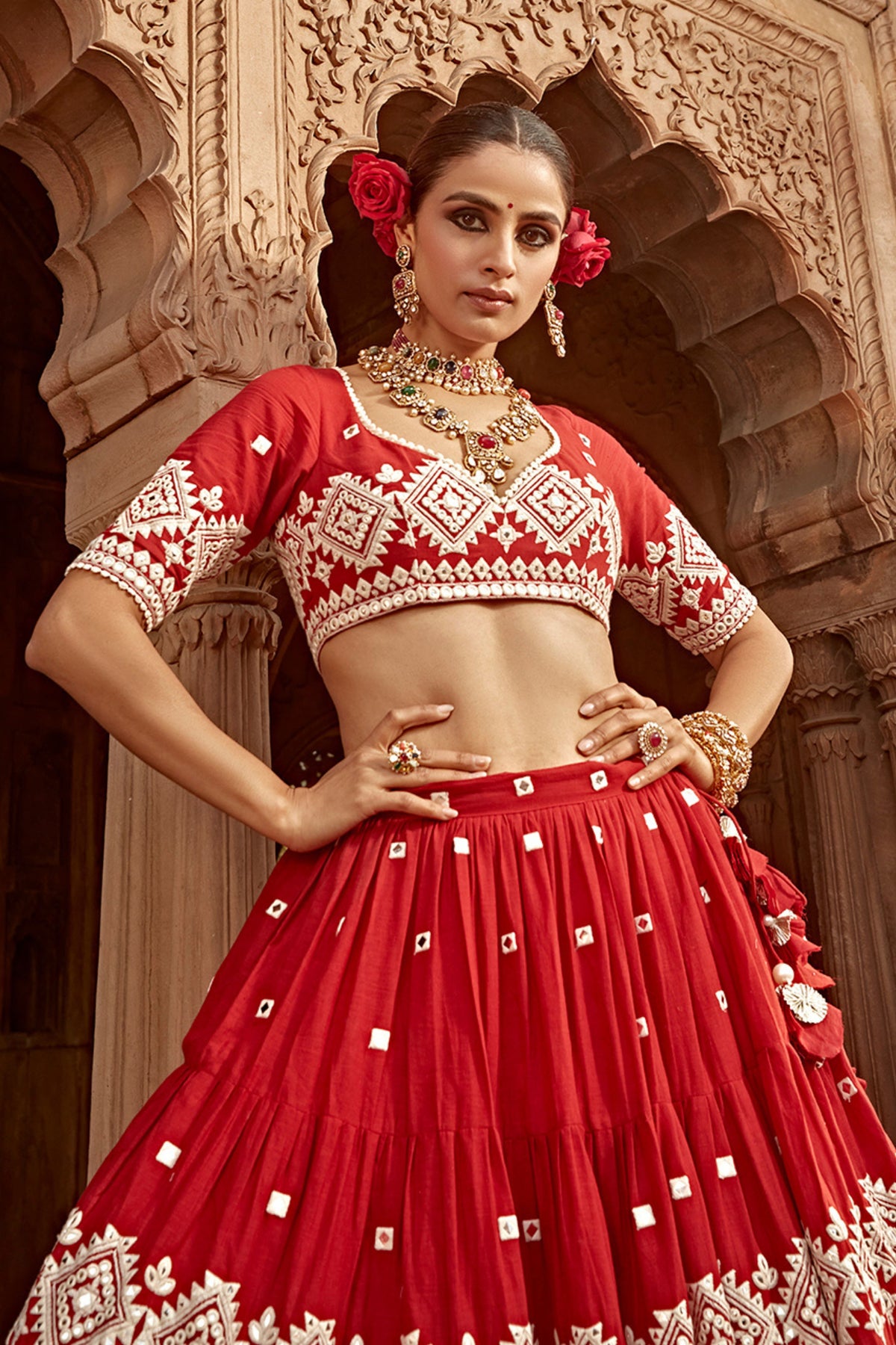 Red Diamond Lehenga Set