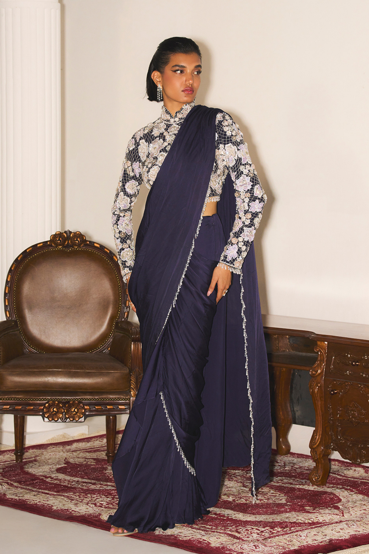 Mystic Navy Blue Saree Set