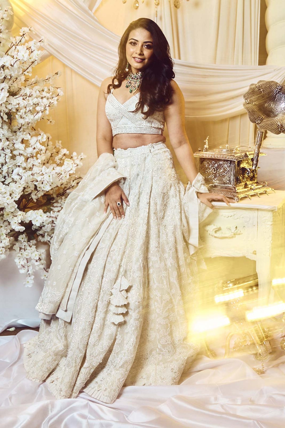 Chantilly White Lotus Lehenga