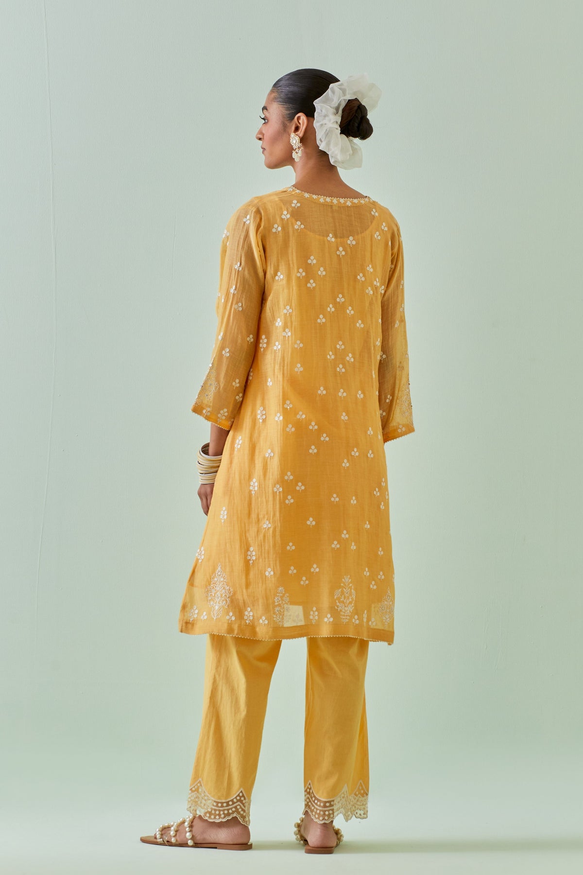 Yellow Embroidered Kalidar Kurta Set