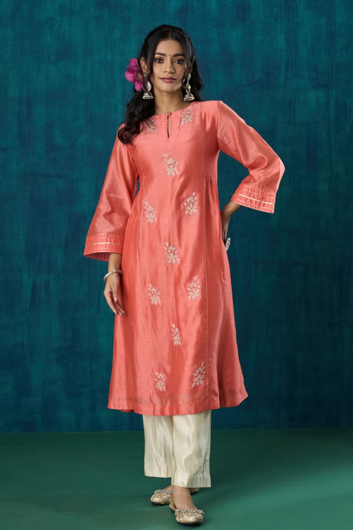 Peach Floral Urvi Kurta Sets