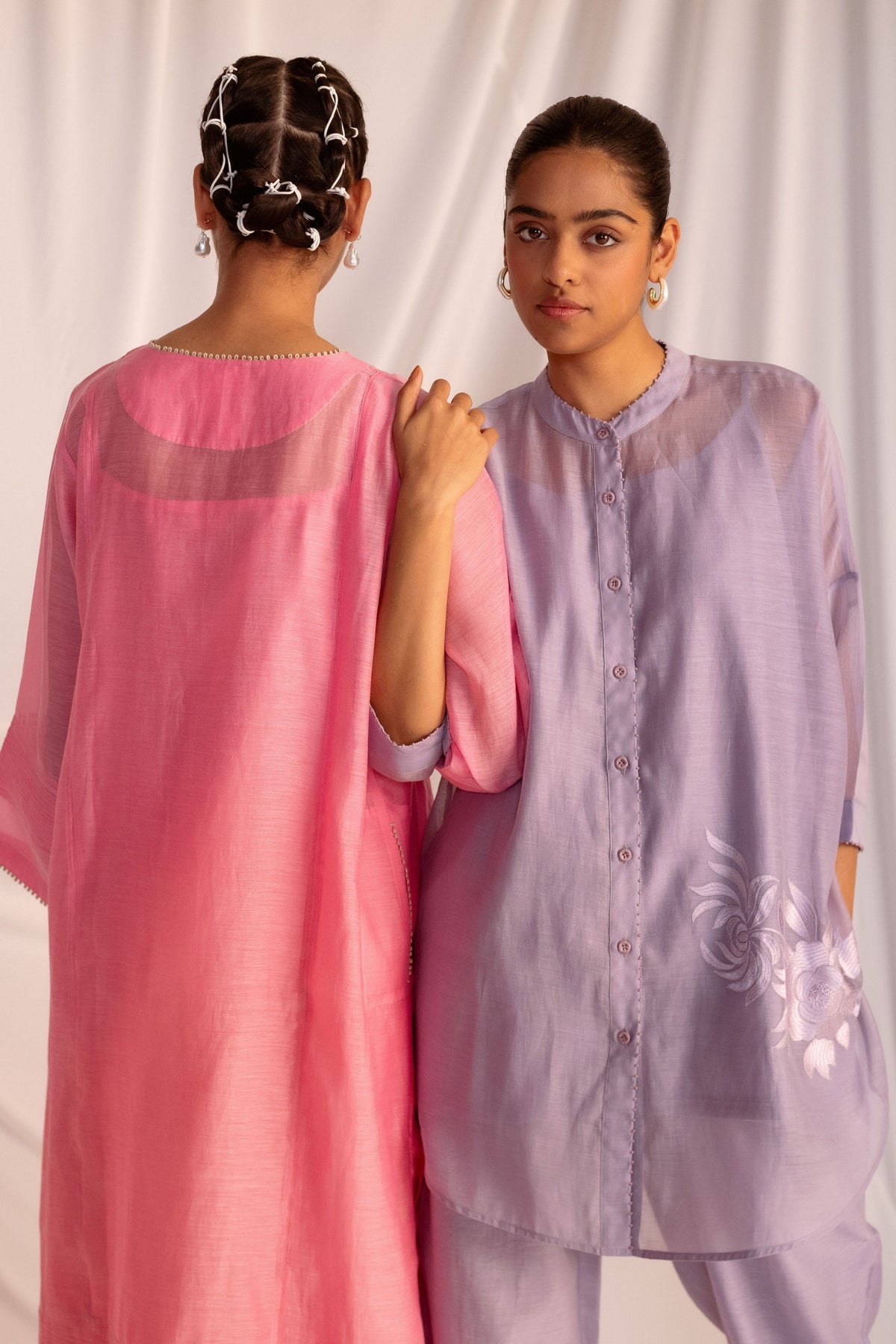 Violet Embroidered Tunic &amp; Trouser Set