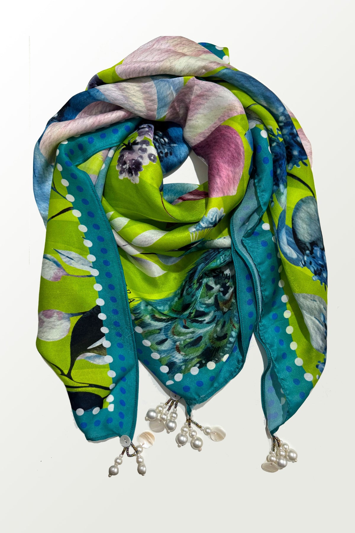 Peacock Floral Satin Scarf