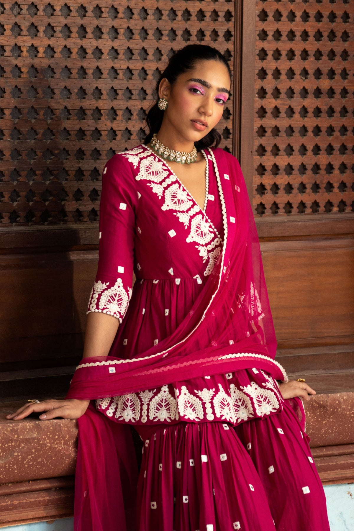 Fuchsia Temple Sharara Set