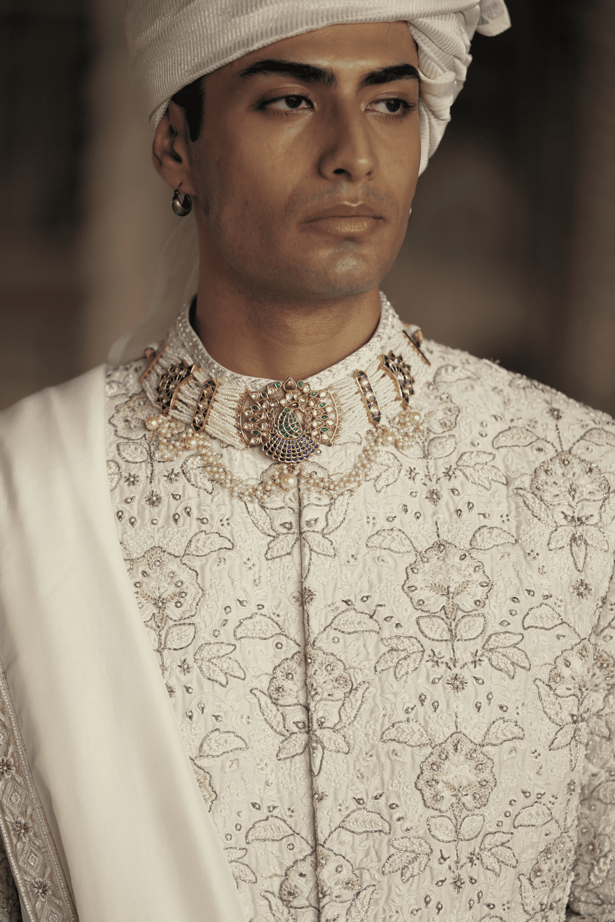 Ivory and Beige Sherwani Set