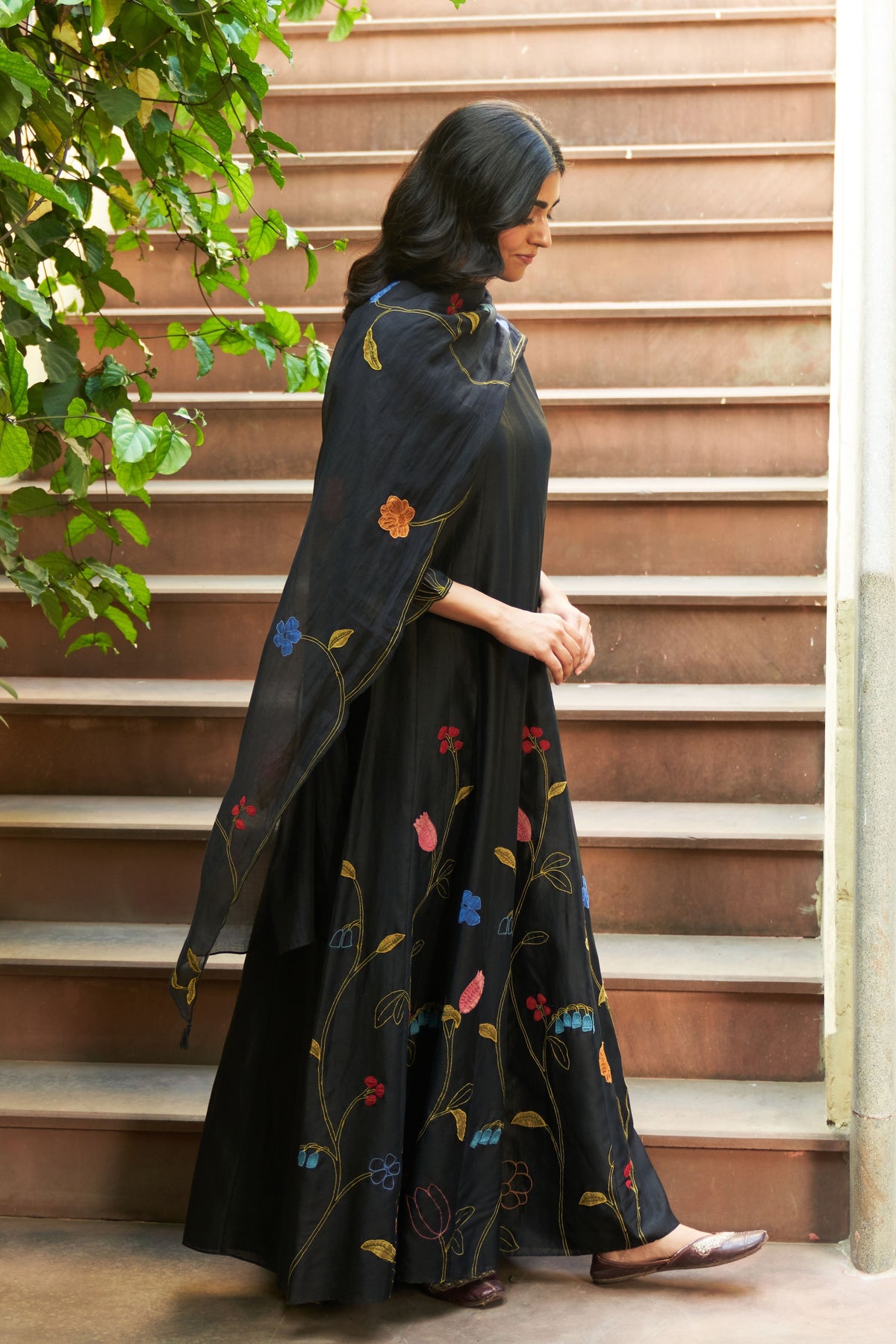 Coal Floral Anarkali Set