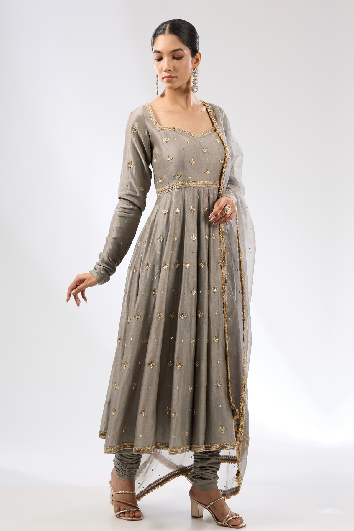 Gota Patti Grey Anarkali Set