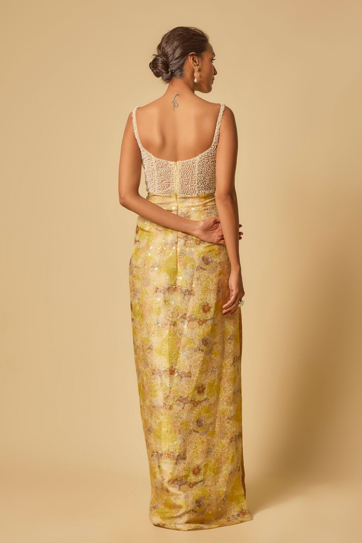 Yellow Brocade Embroidered Gown