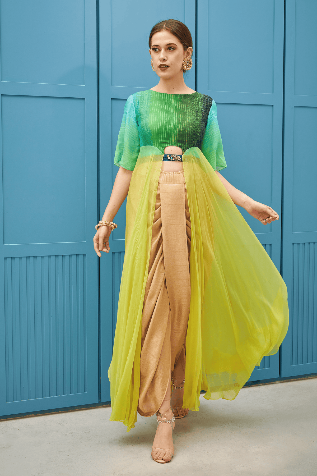 Crop Top With  Dhoti Pant Set