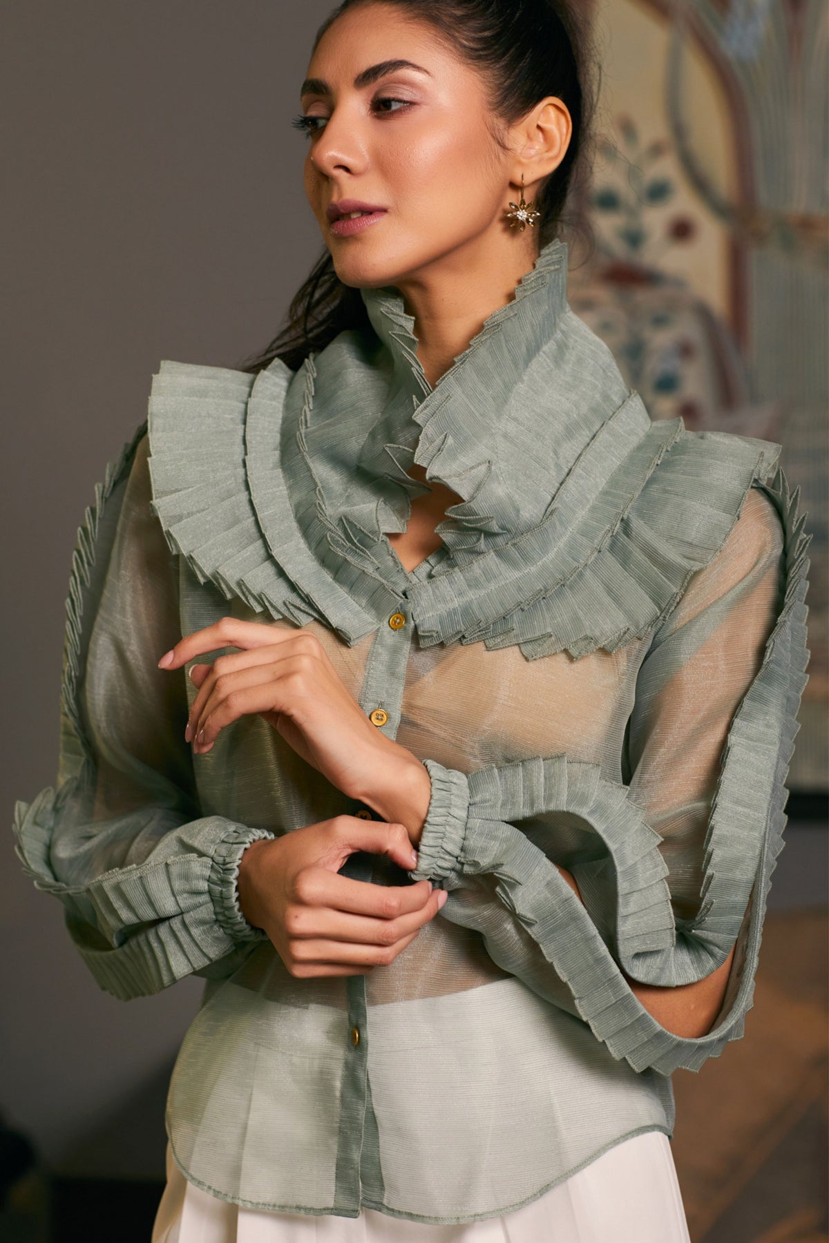 Moss Victorian Pleated Shirt