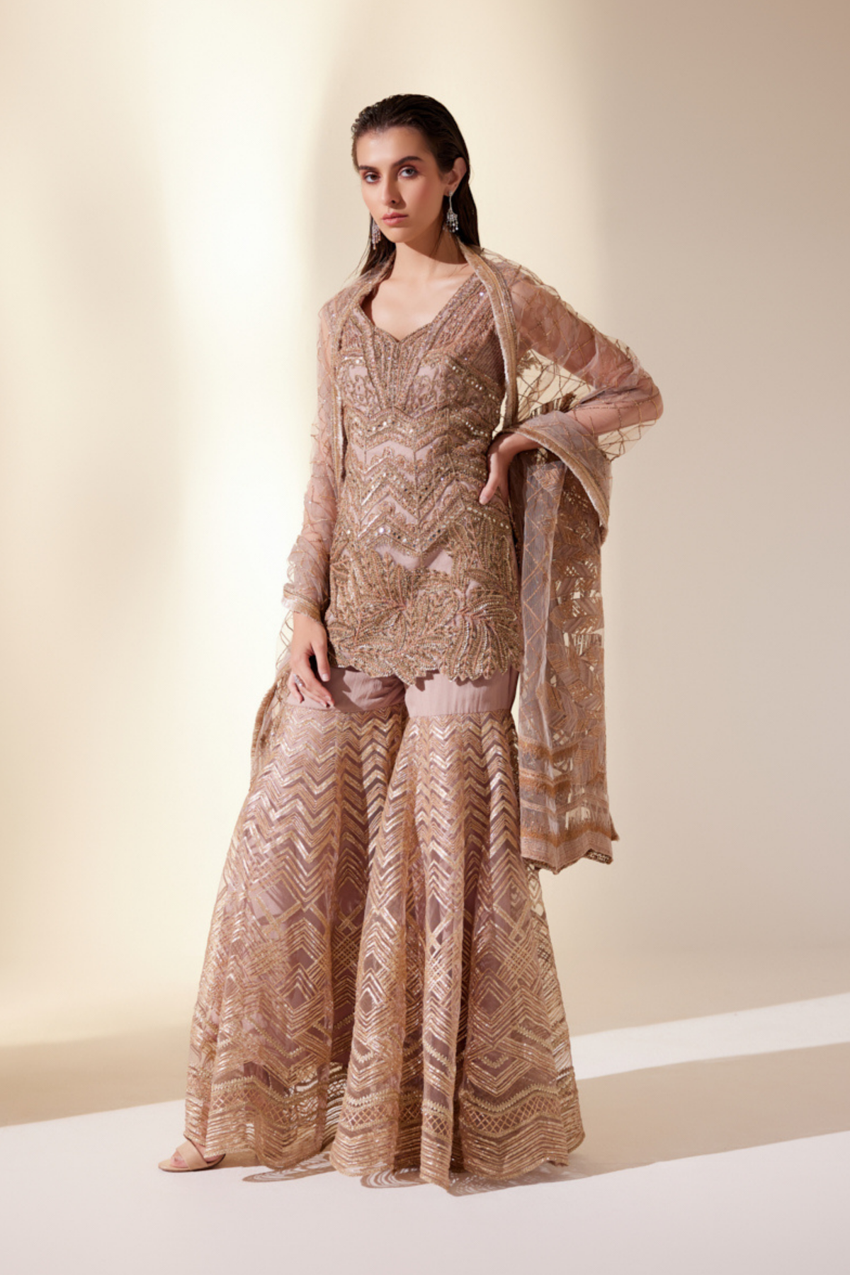 Golden Mist Sharara Set