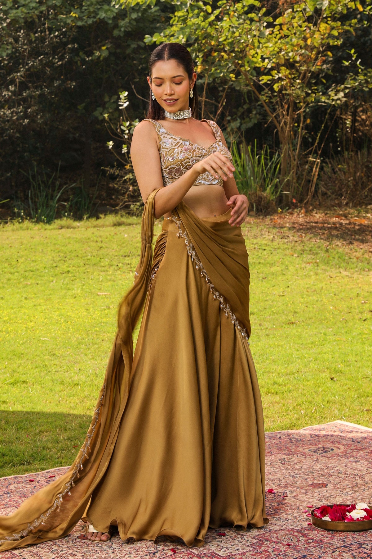 Karishma Honey Gold Drape Saree