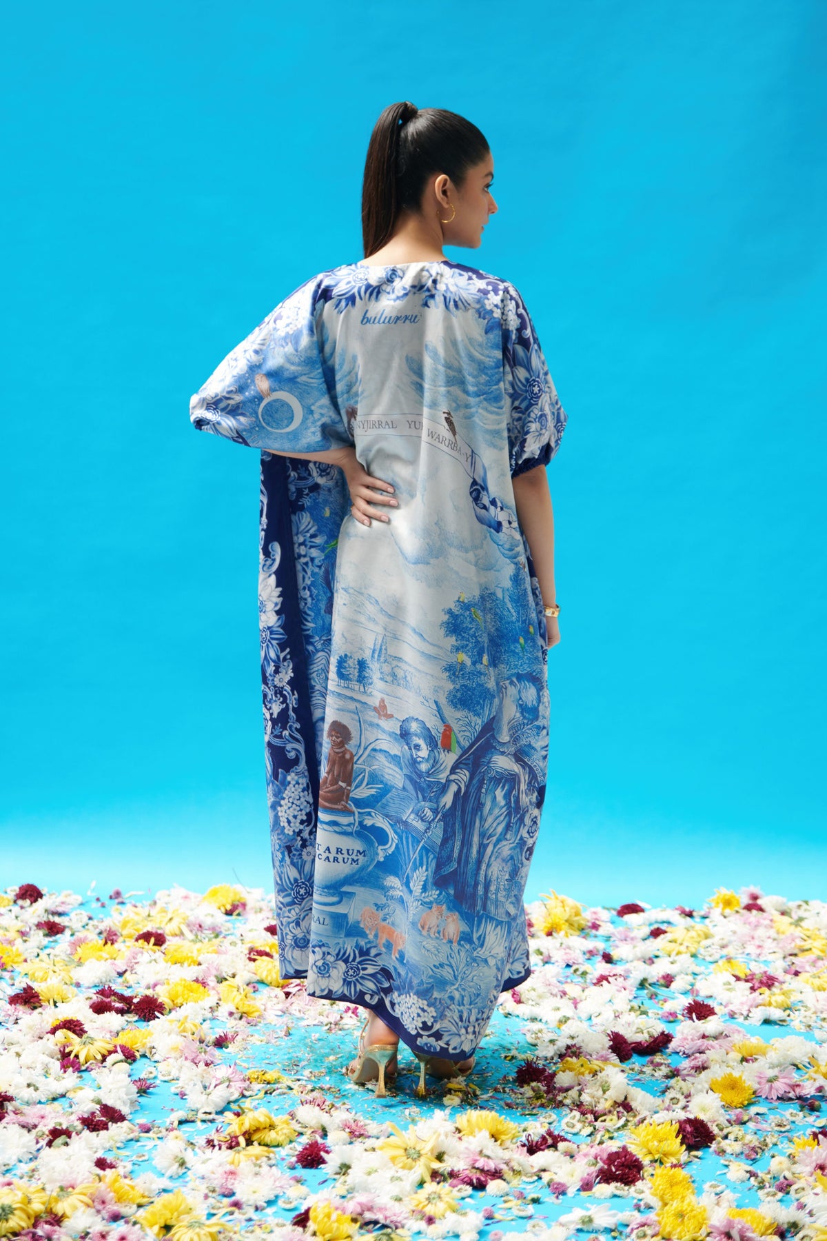 Blue Vintage Print Long Kaftan