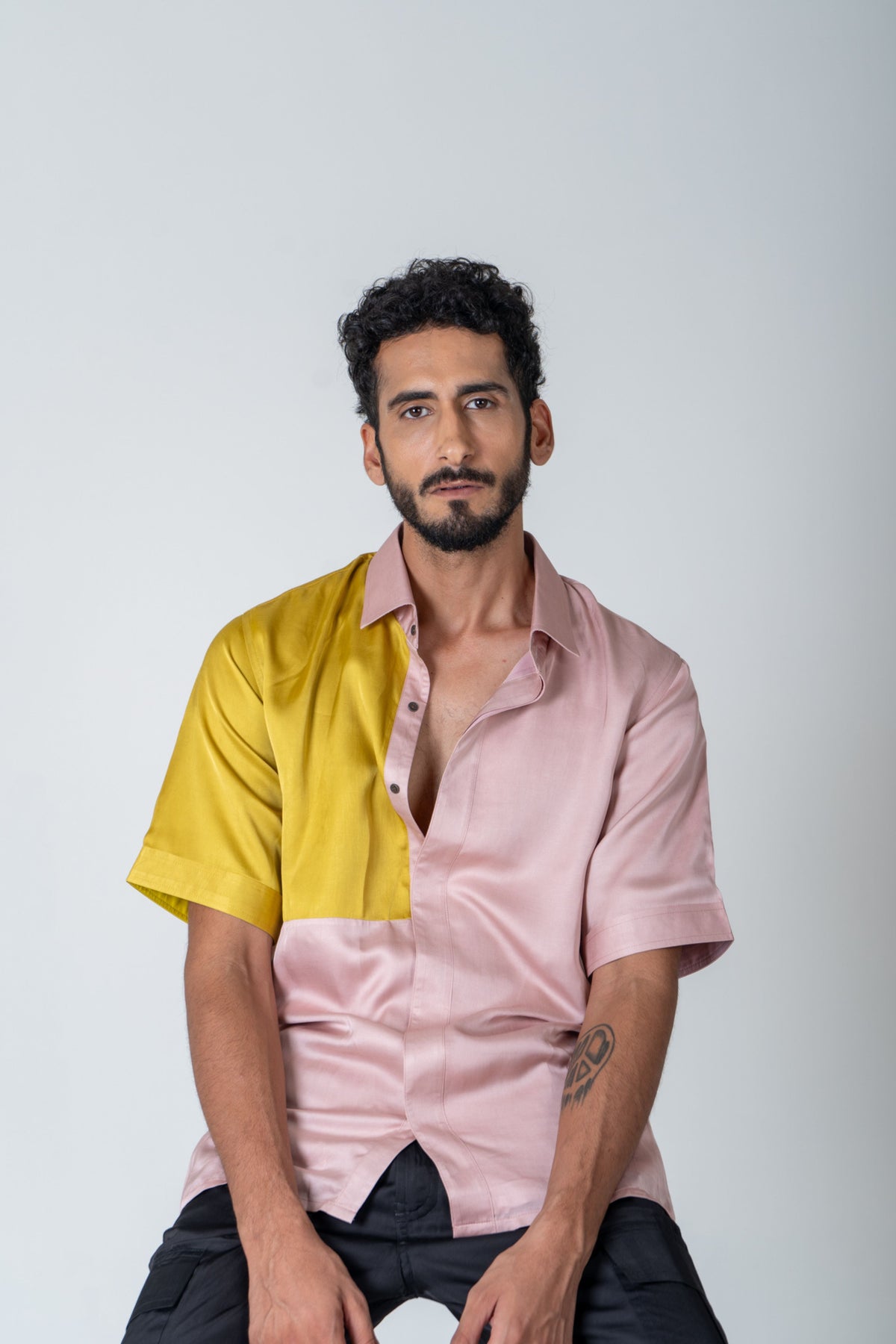 Pink-yellow Color-blocked Shirt