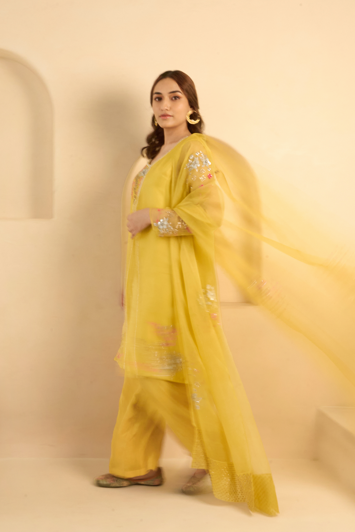 Yellow Organza Kurta Set