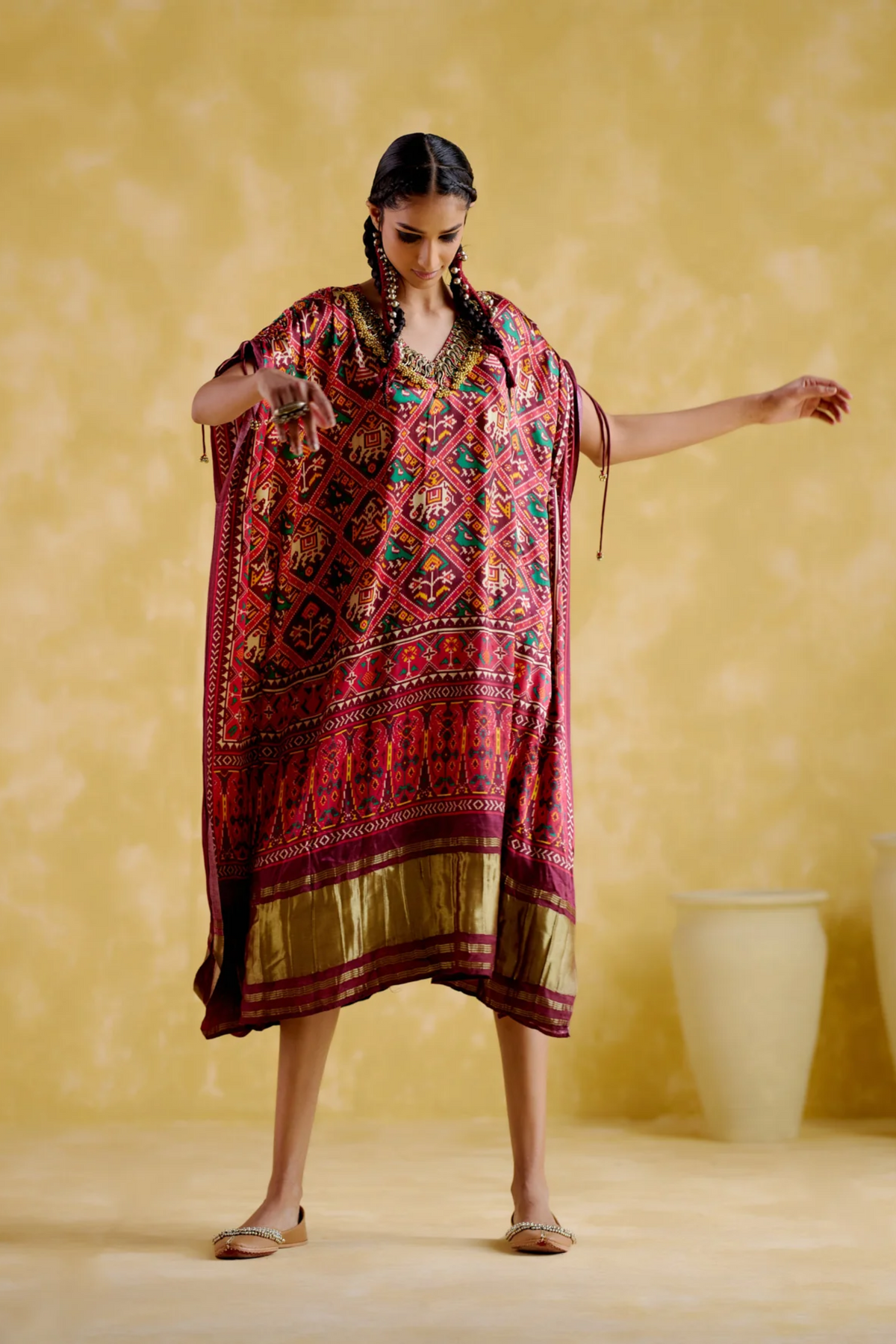 Tychon Maroon Digital Printed Kaftan