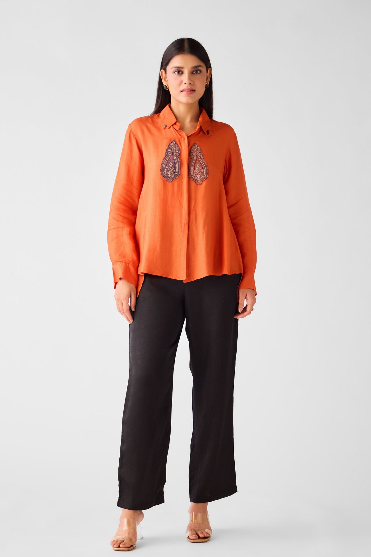 Orange Cotton Silk Shirt