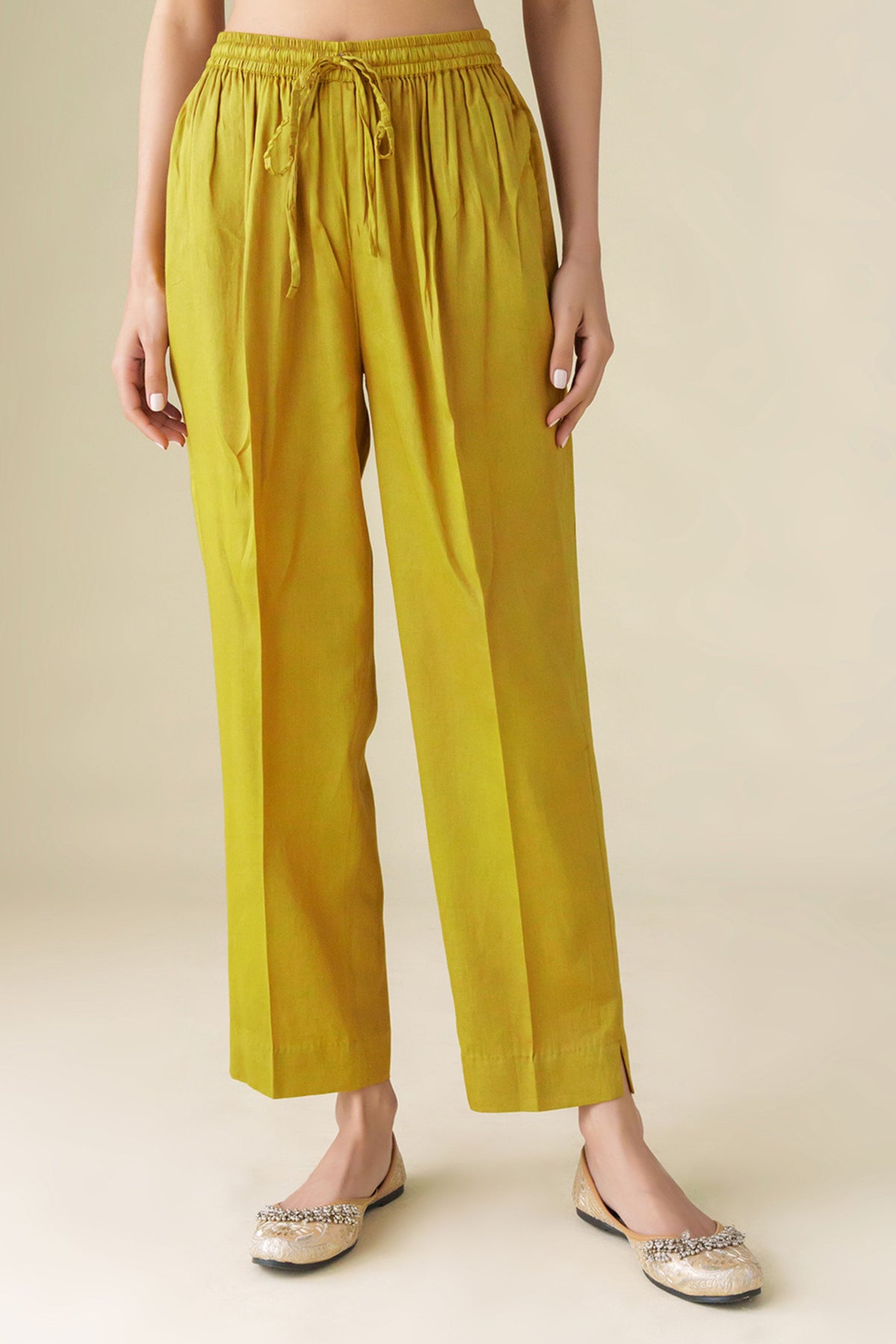 Yellow Cotton Silk Pant