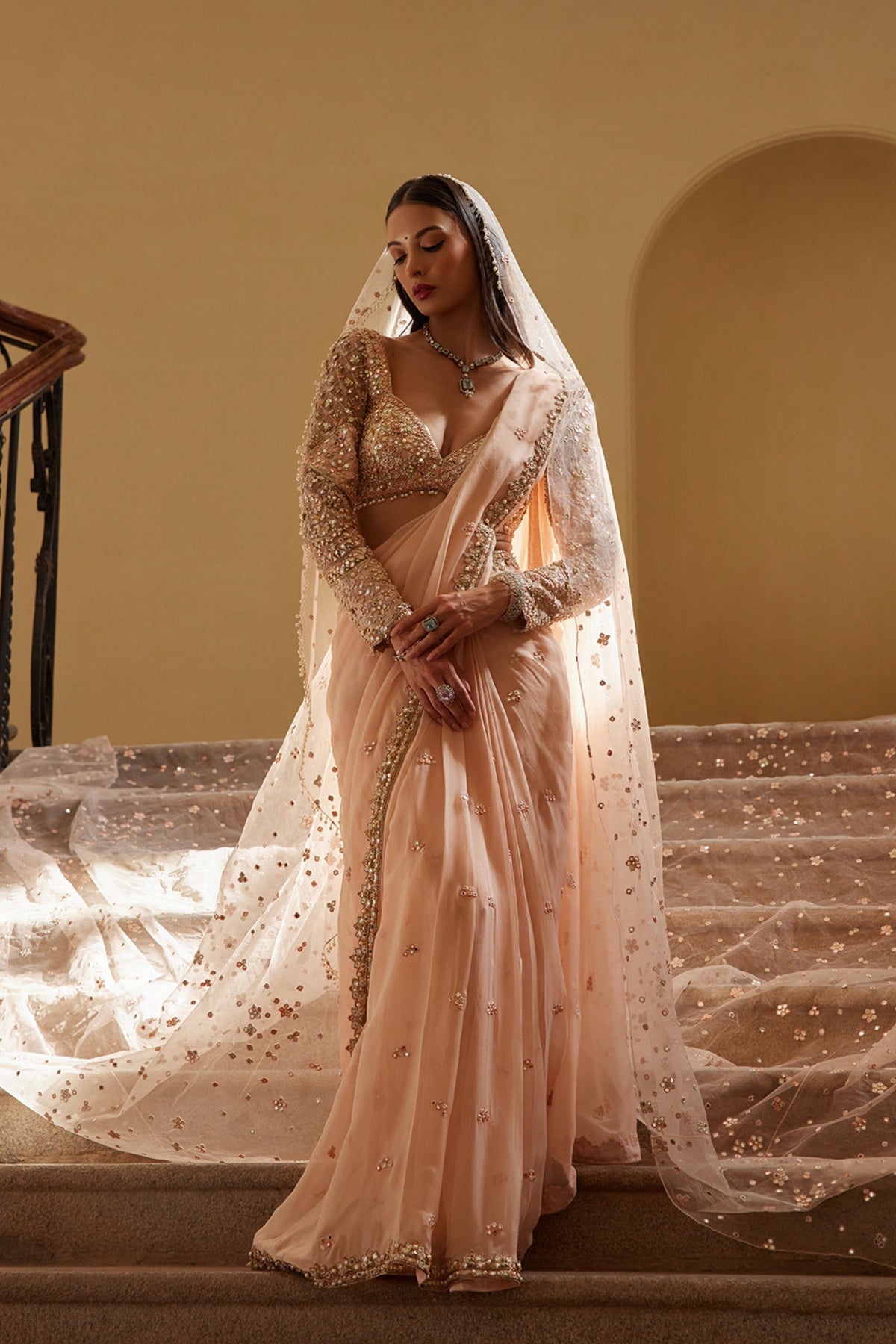 Peach Organza Saree