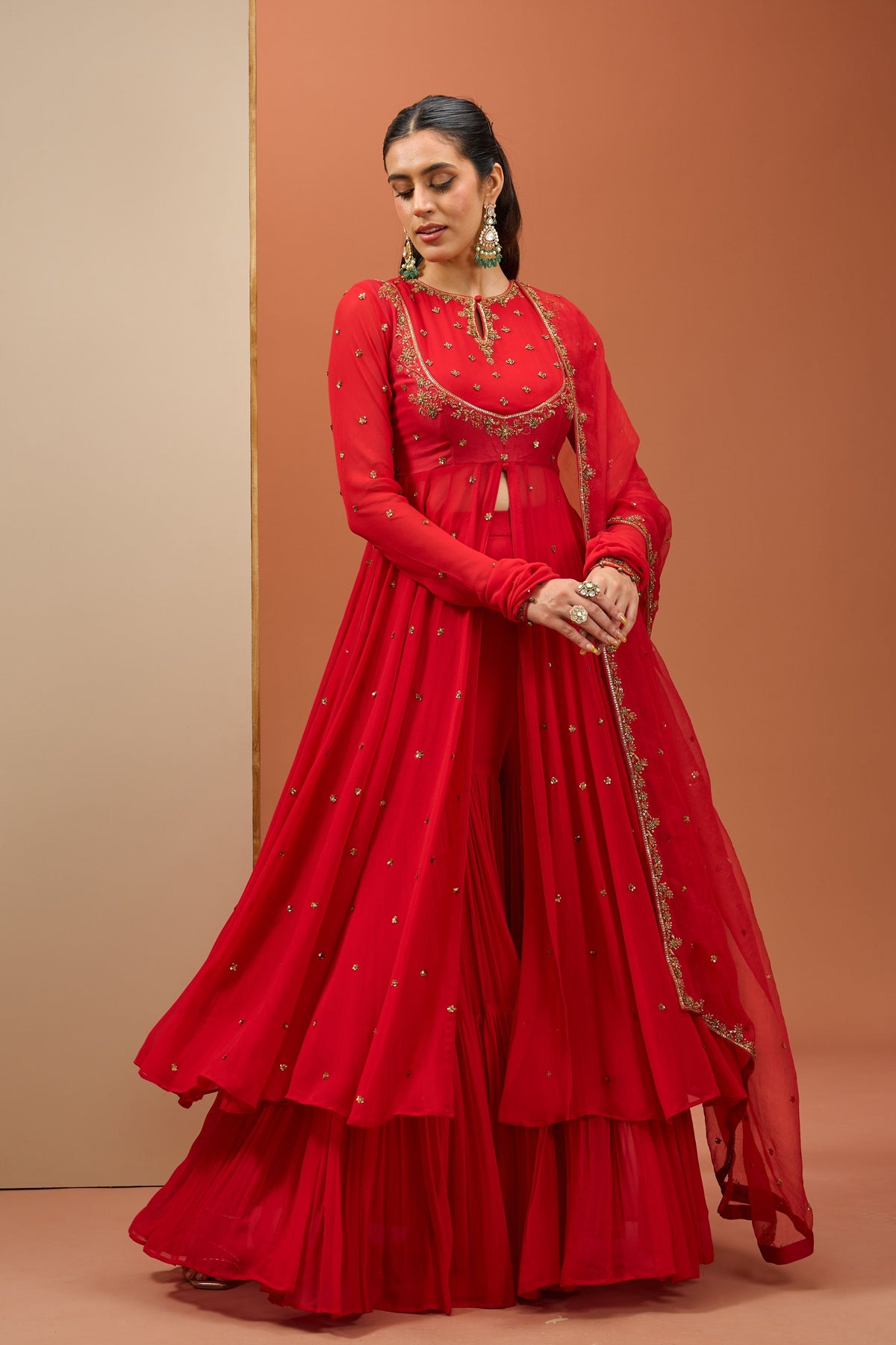 Red Anarkali Set