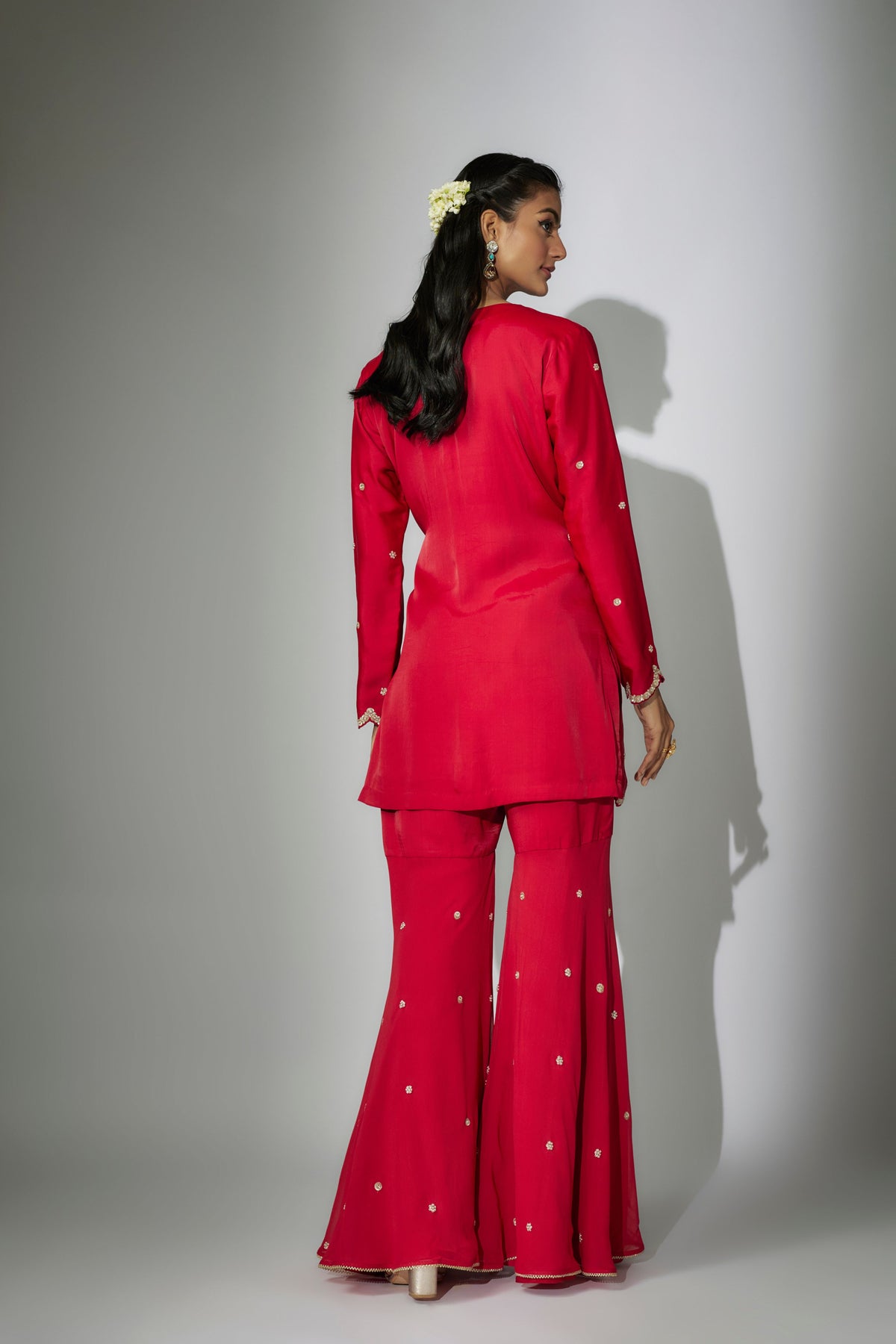 Cherry Red Embroidered Garara Set