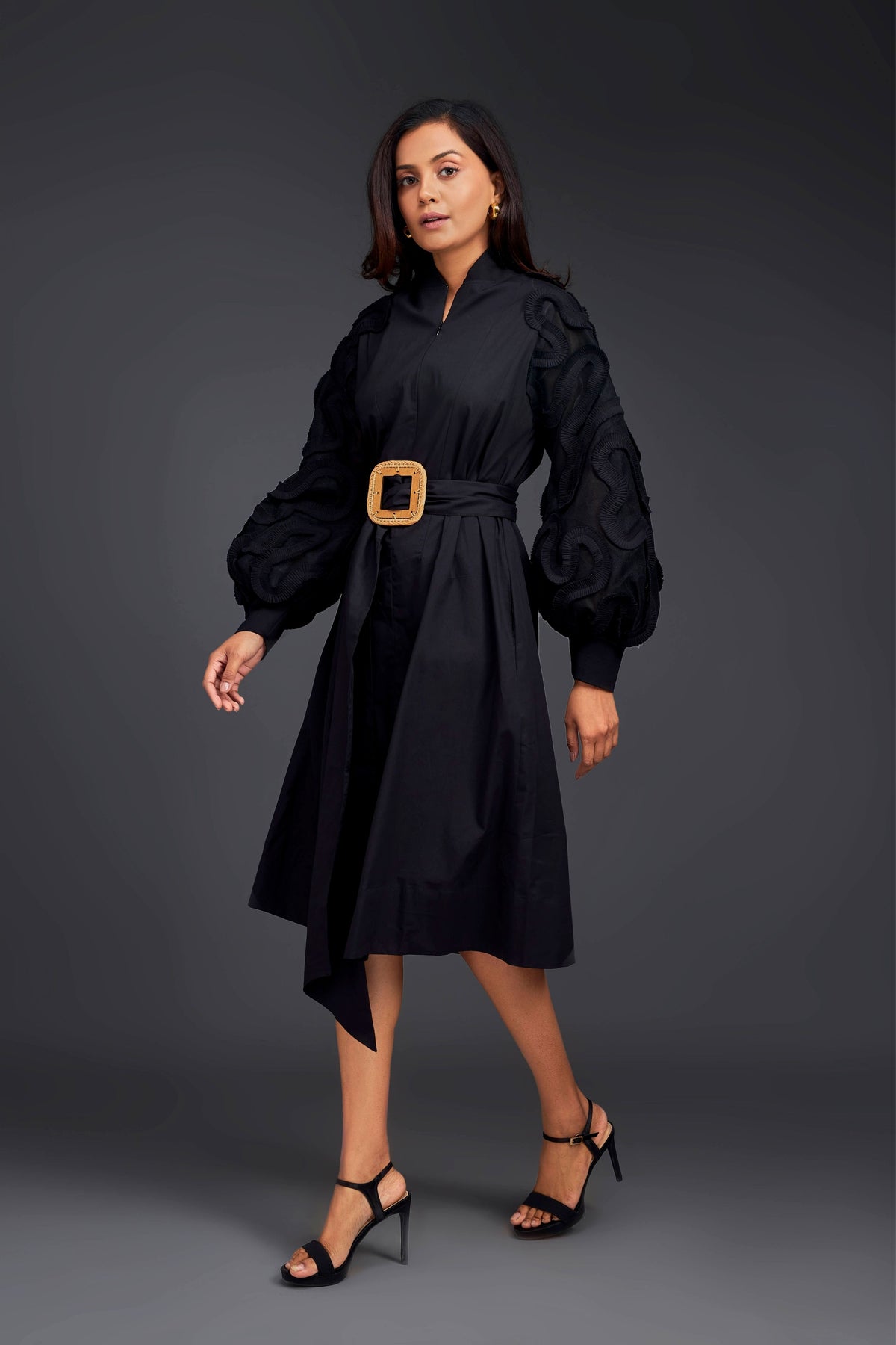 Black Midi Pleated Dress