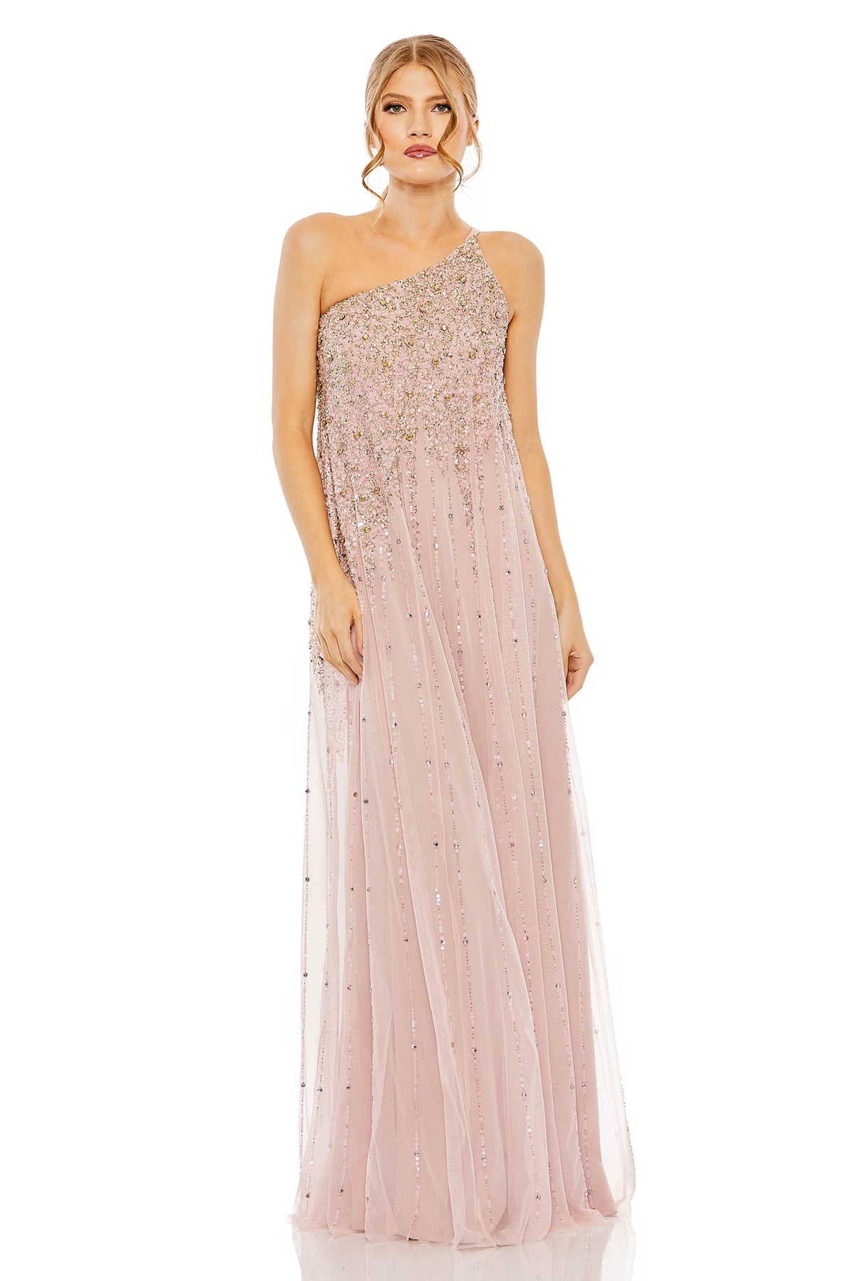 Pink One Shoulder Embellished Gown