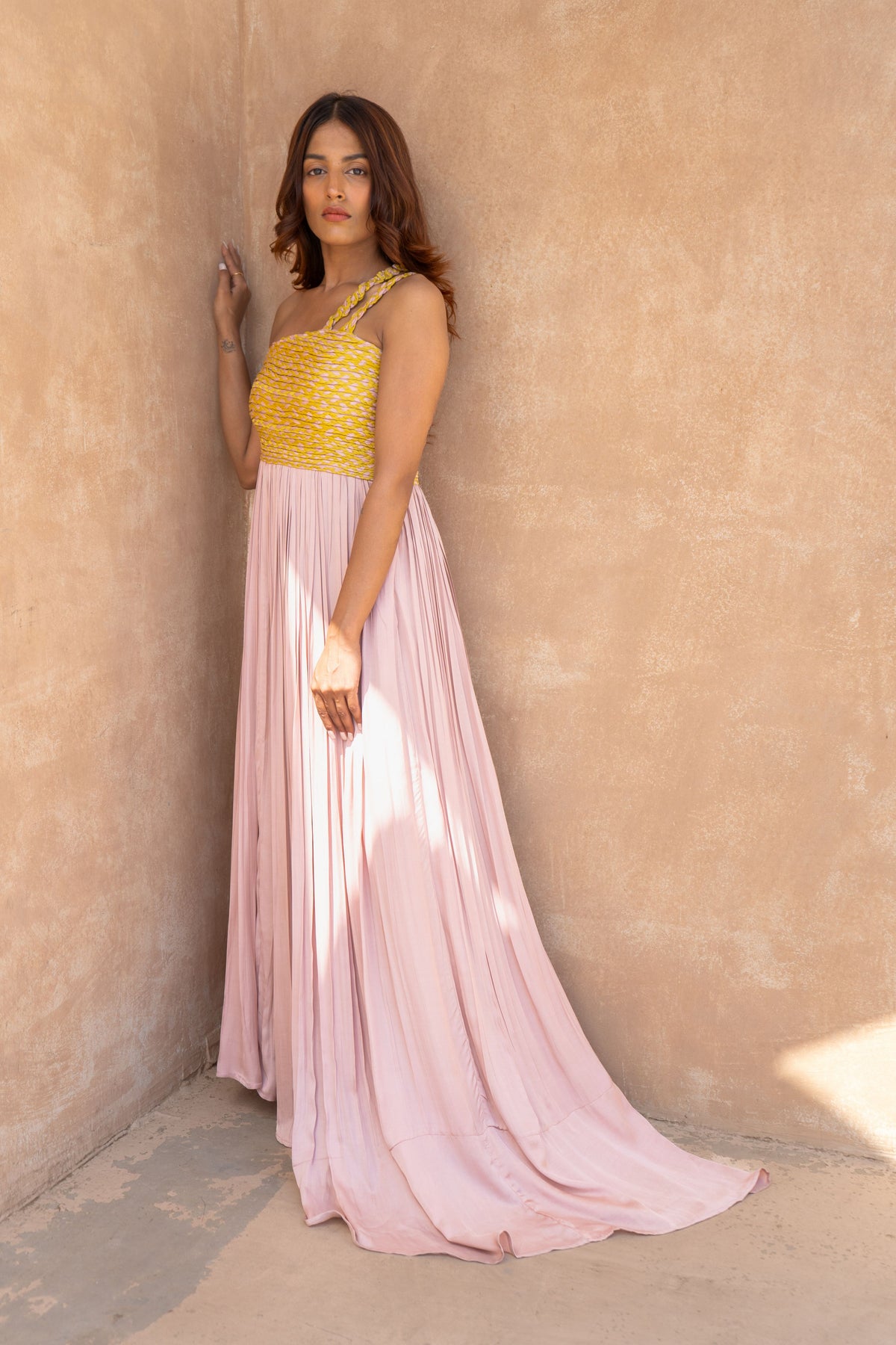 Pink-yellow Bustier Gather Gown