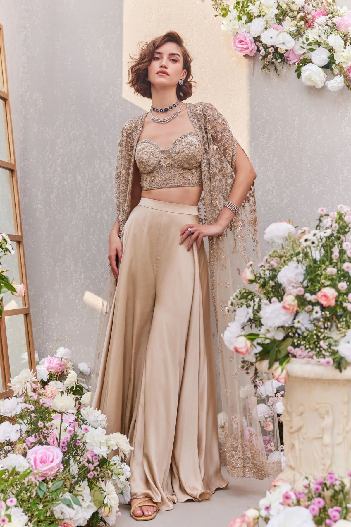 Beige Gold Cape Set