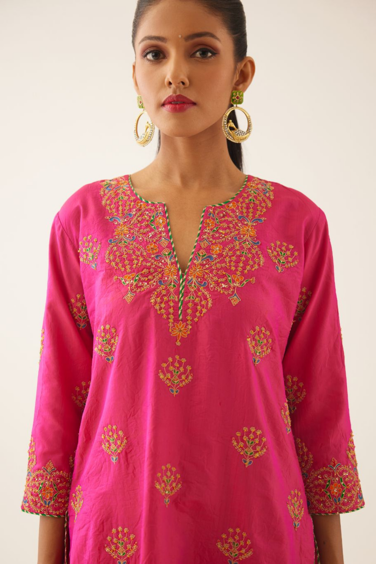 Raspberry Short Silk Kurta Set