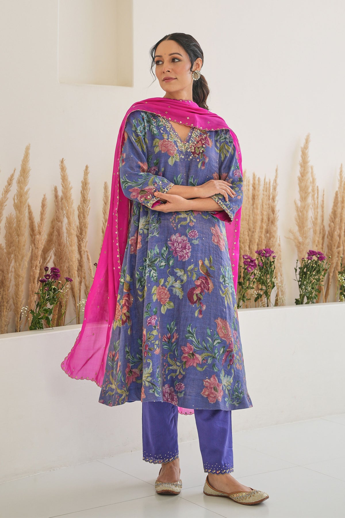 Fiza Tissue Kurta Set in Purple With Dupatta