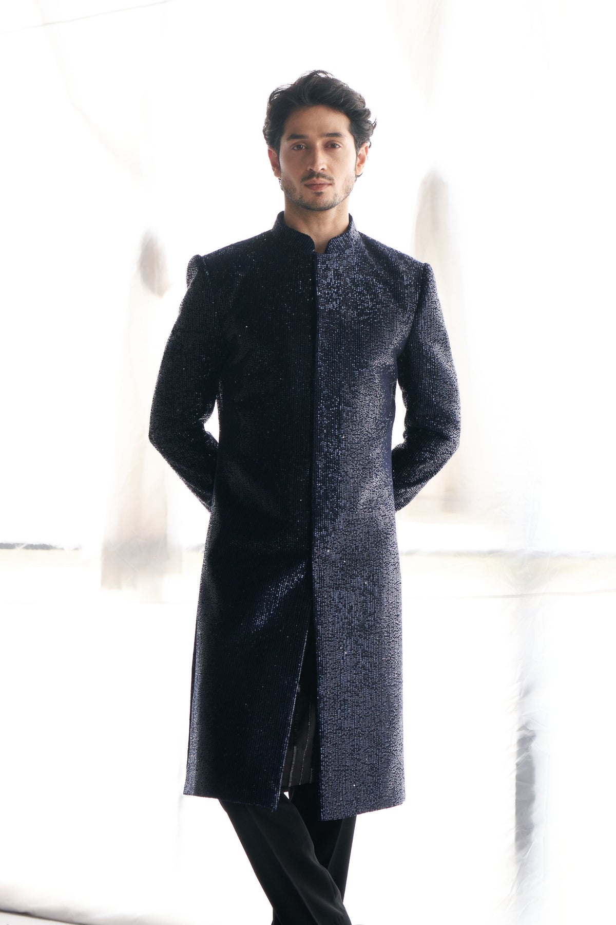 Blue Sequins Sherwani