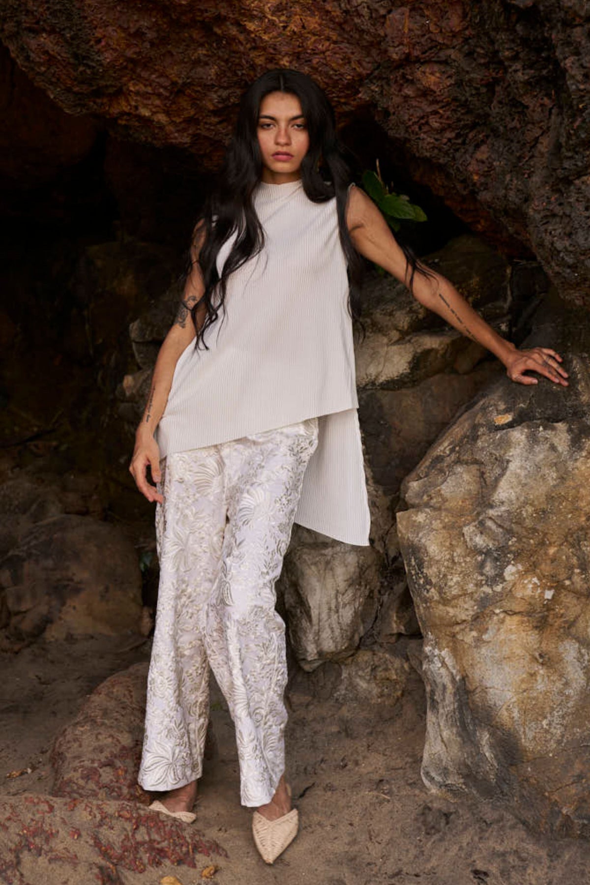 Gara Stitch Ivory Pant