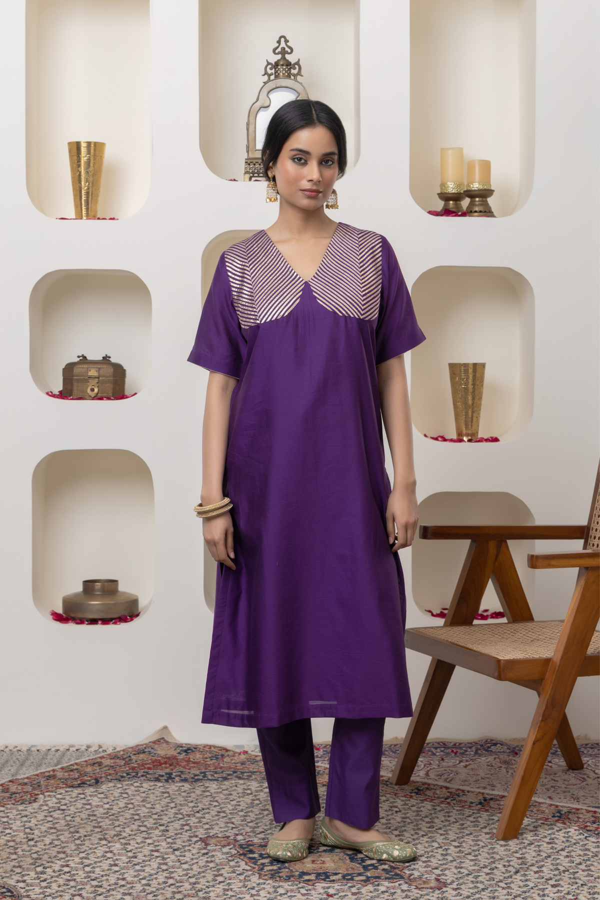 Purple Chanderi Gota Kurta Set